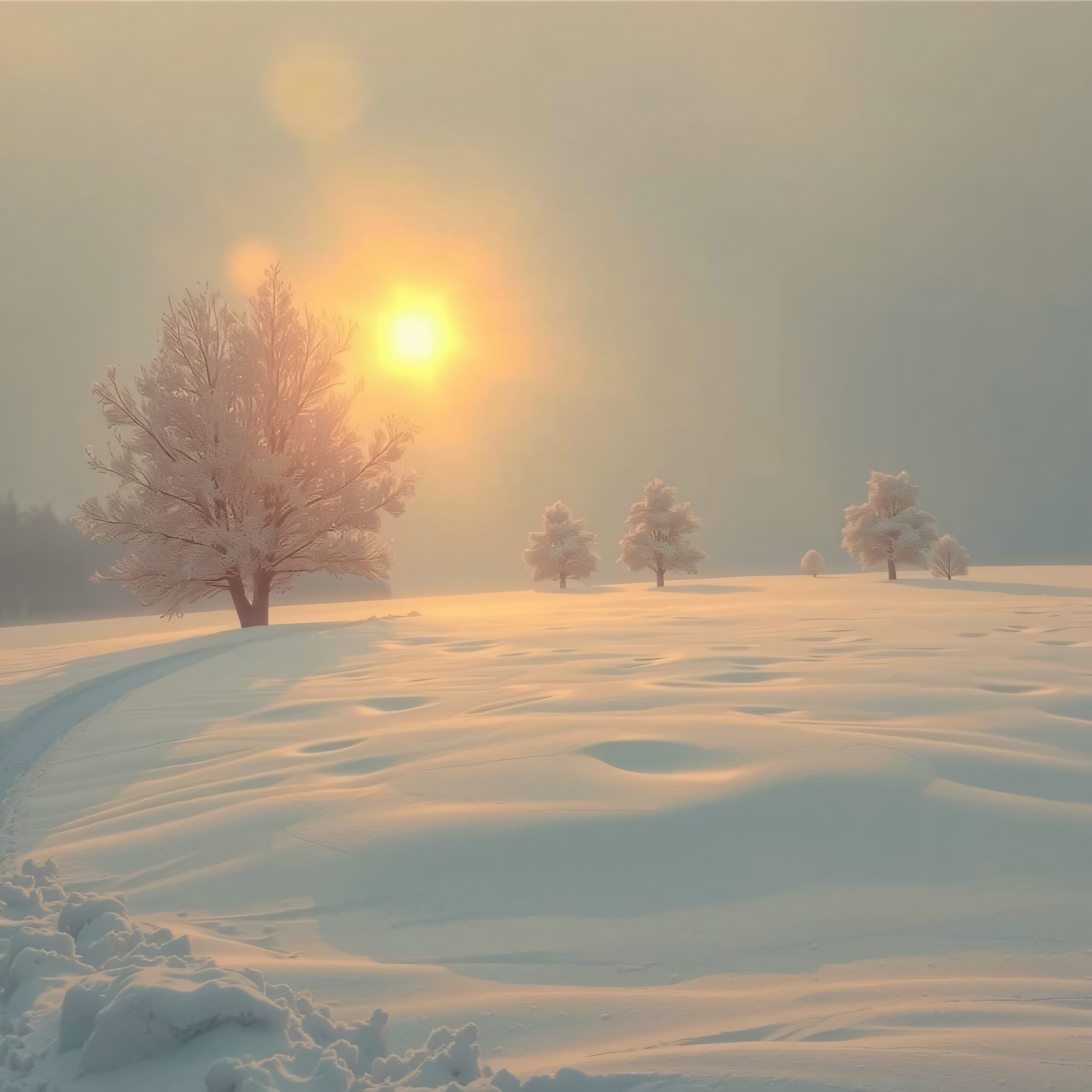 Sunrise Over Frosty Winter Landscape
