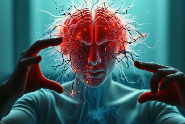 Image of a person with an illuminated brain, showcasing neural connections and energy.