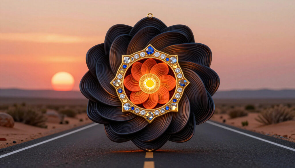 Exquisite Floral Ornament on Desert Road at Sunset