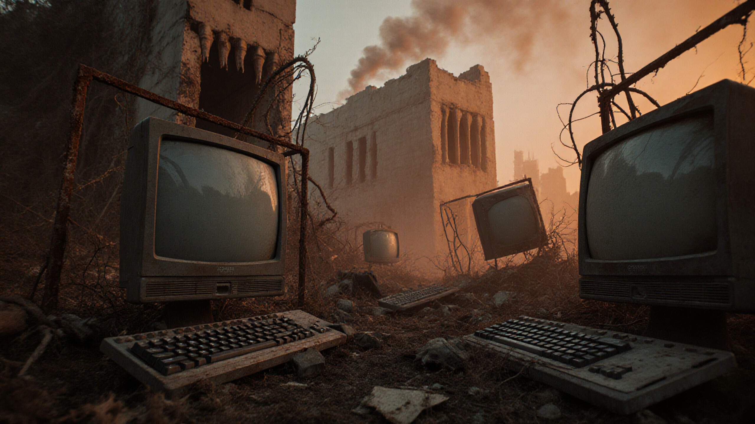 Abandoned Computers in Post-Apocalyptic Ruins
