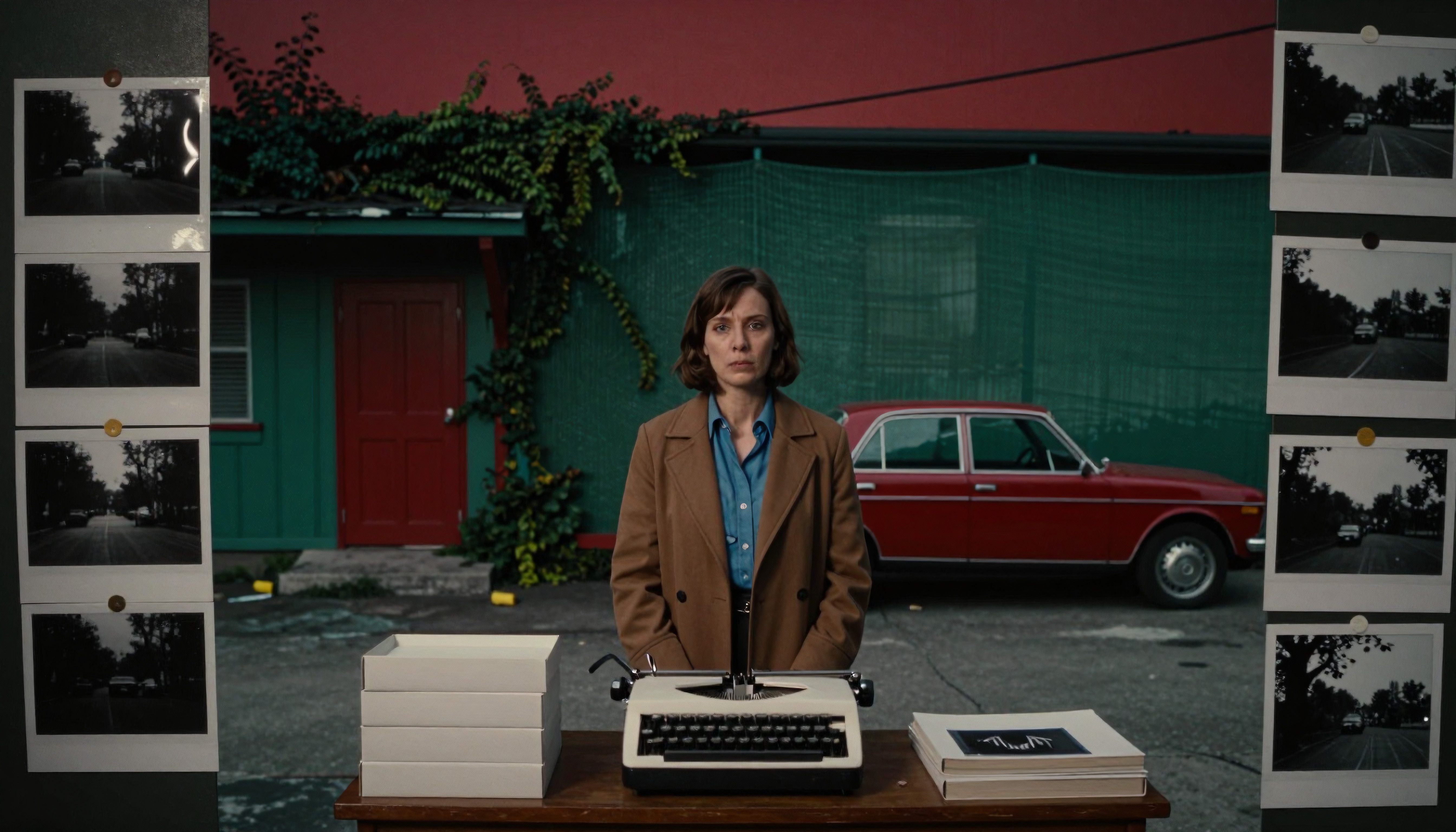 Thoughtful woman at vintage typewriter