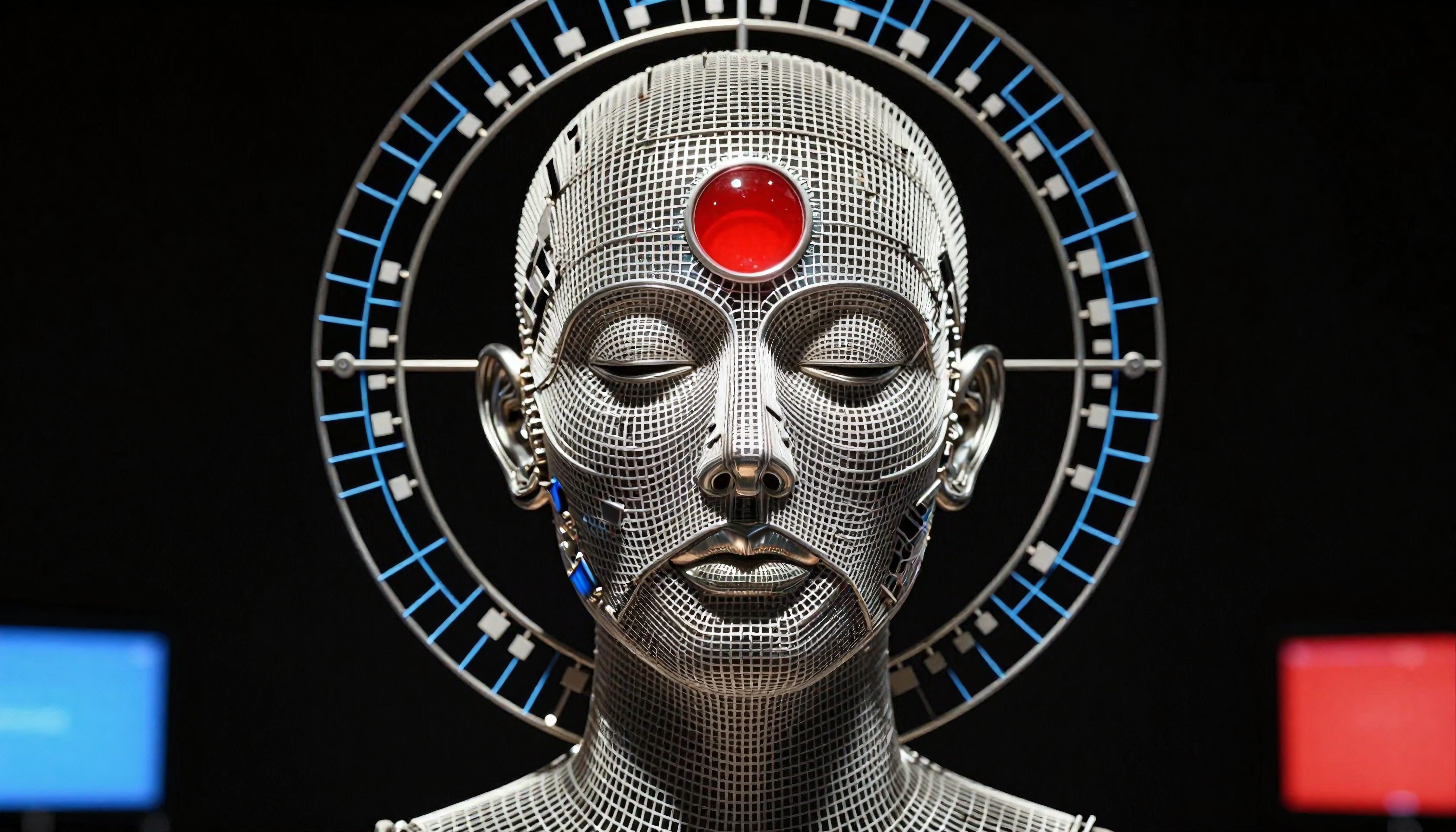 Futuristic Wireframe Human Head Sculpture