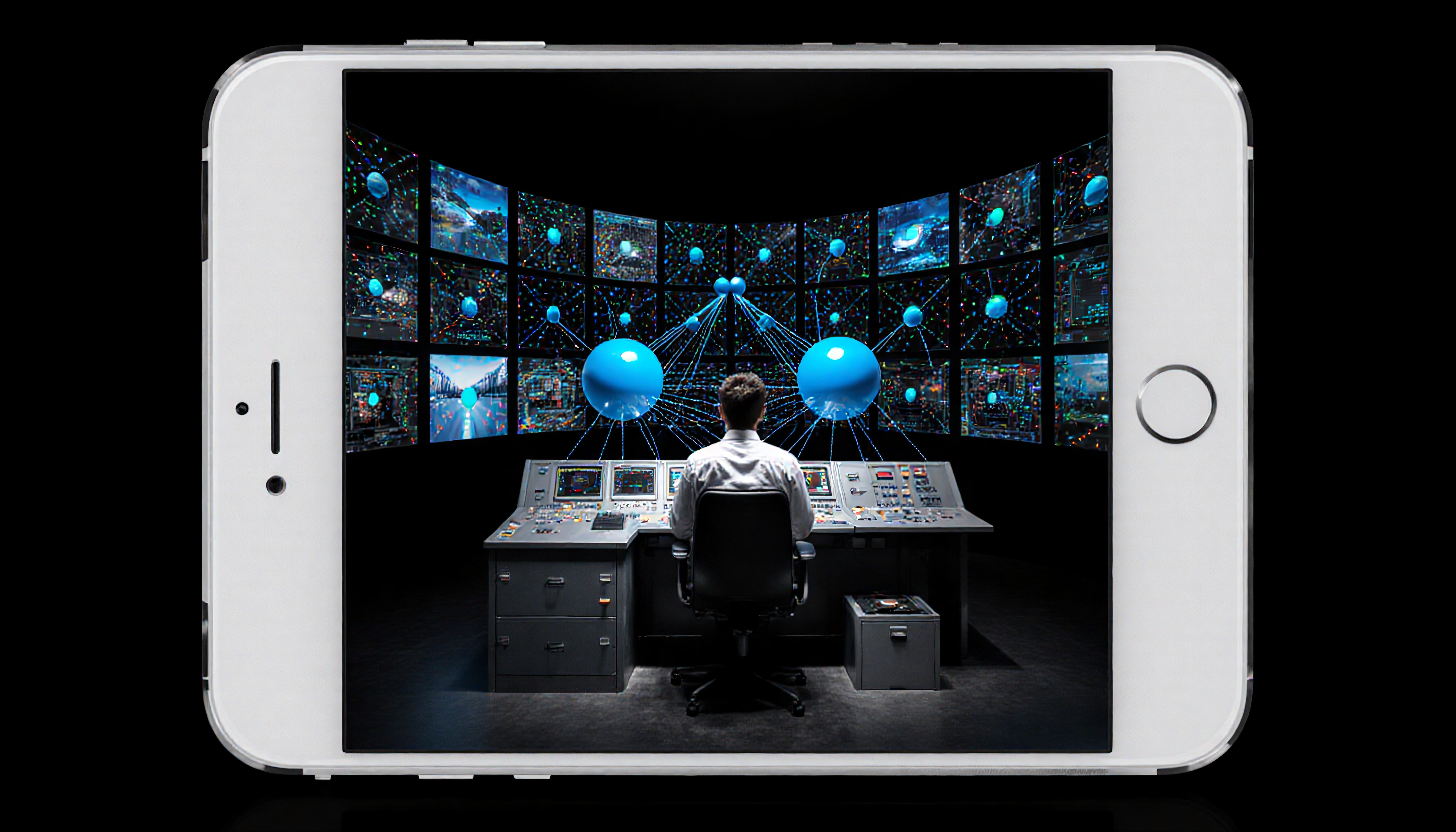 Man Interacting with Advanced Global Data Visualization