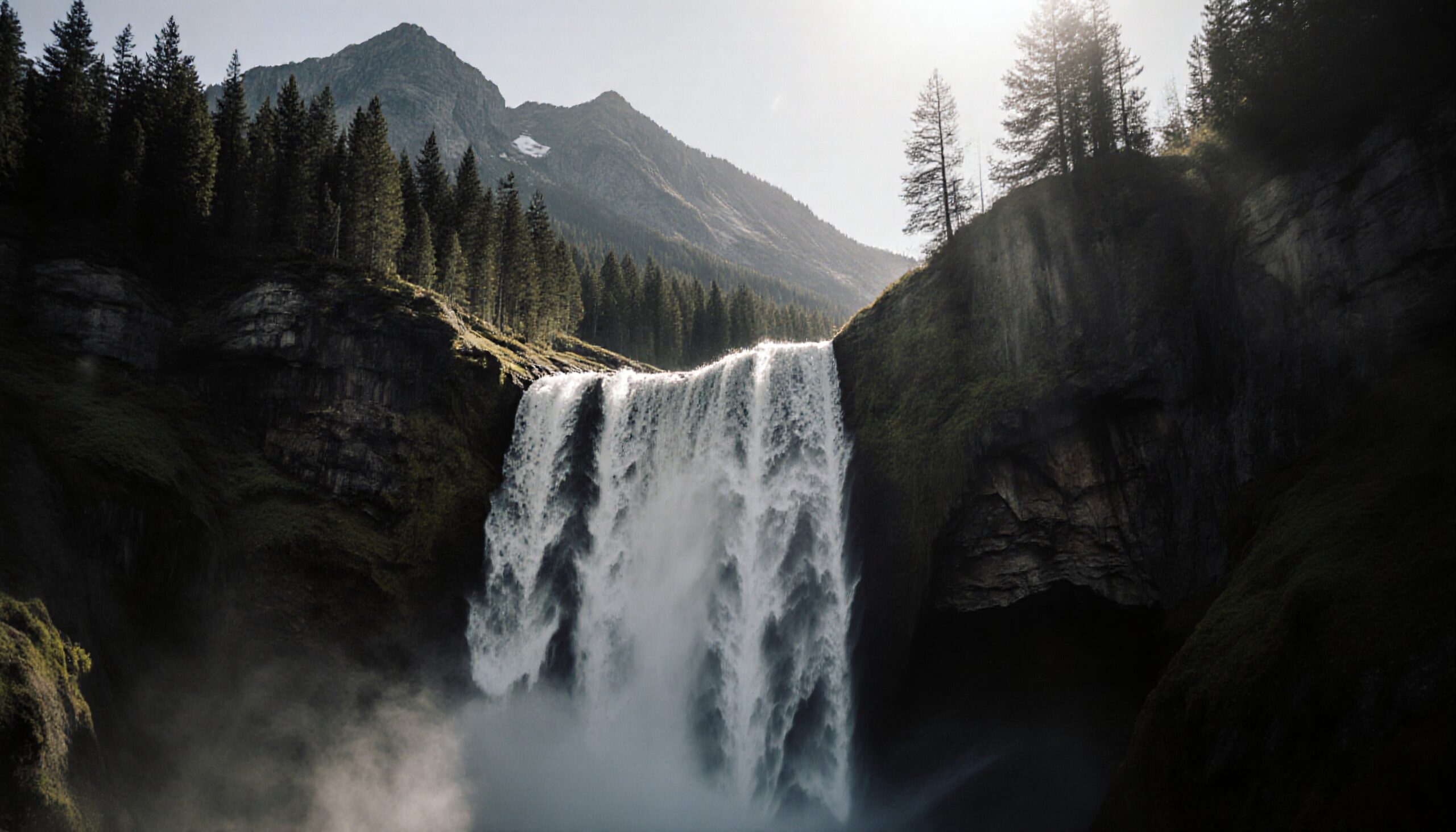 Majestic Waterfall in Mountain Forest