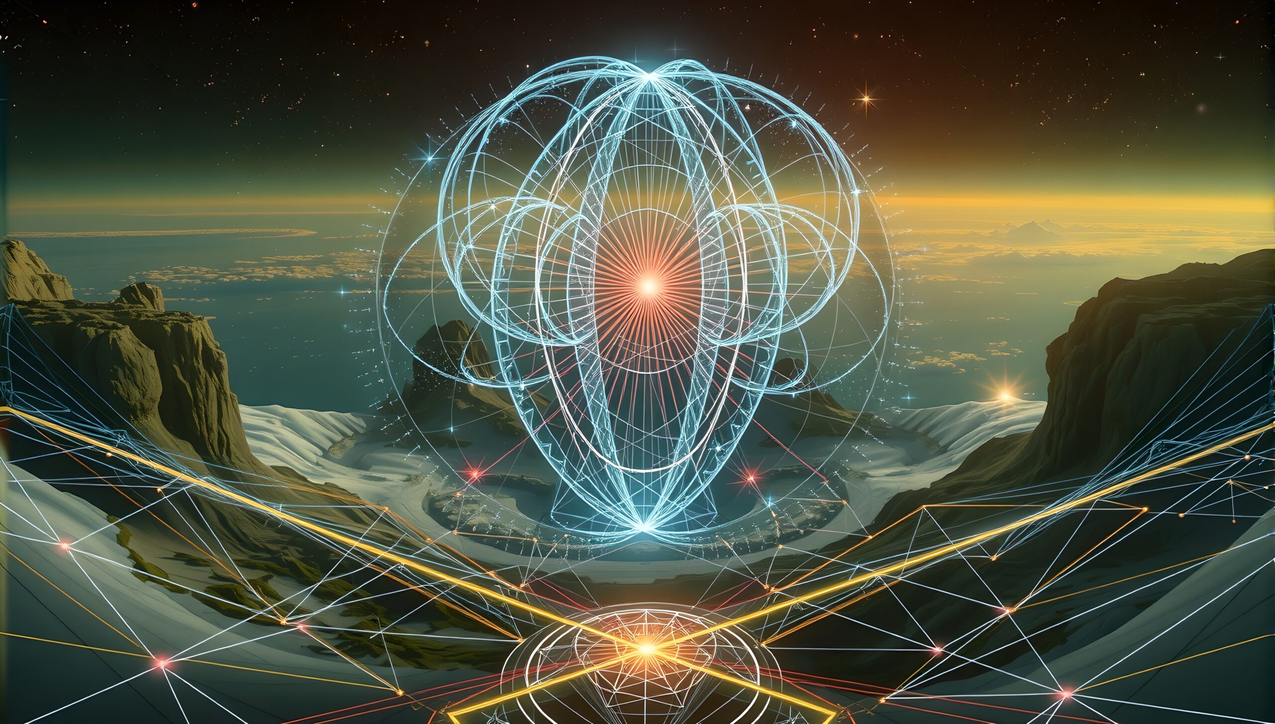 Celestial Geometric Mountain Landscape