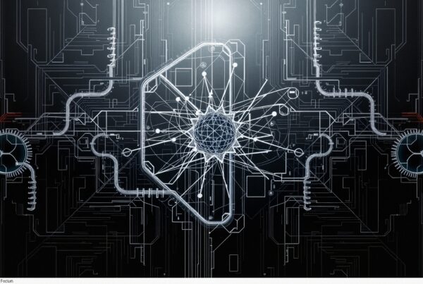 Intricate futuristic circuit board design artwork.