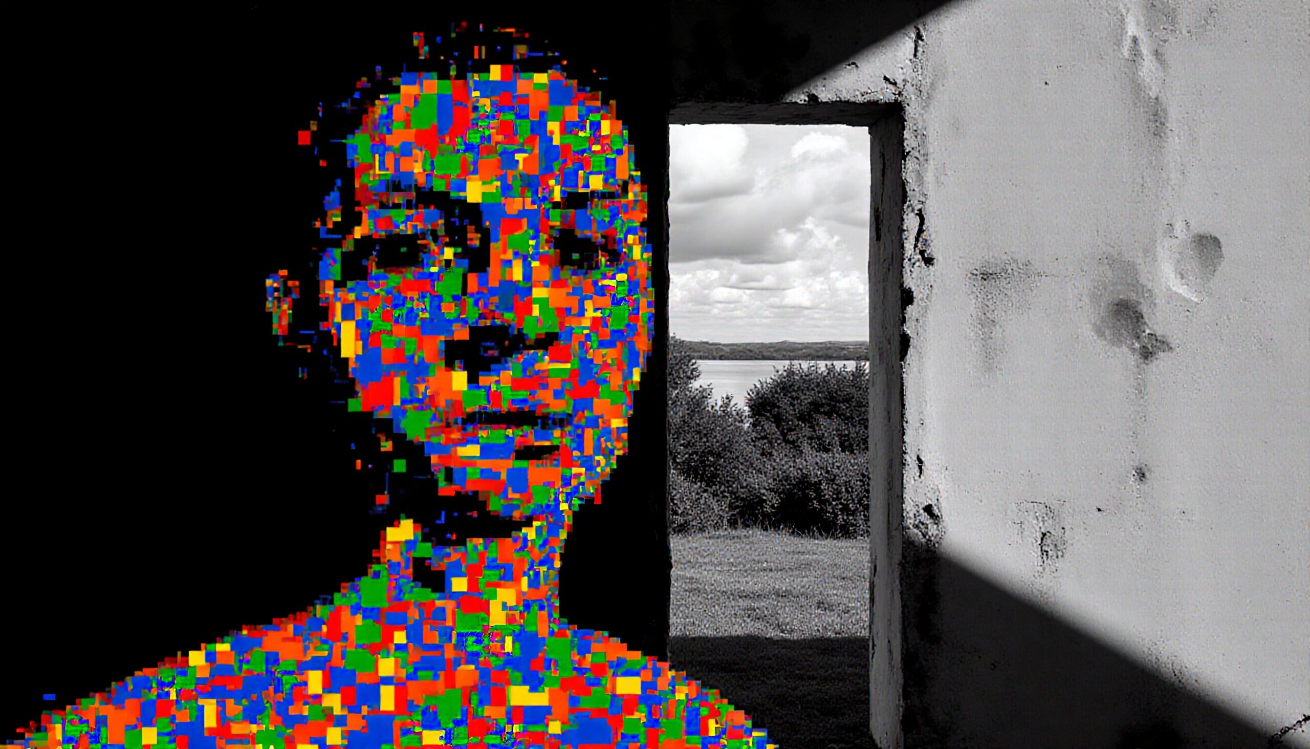 Colorful Face and Doorway Juxtaposition