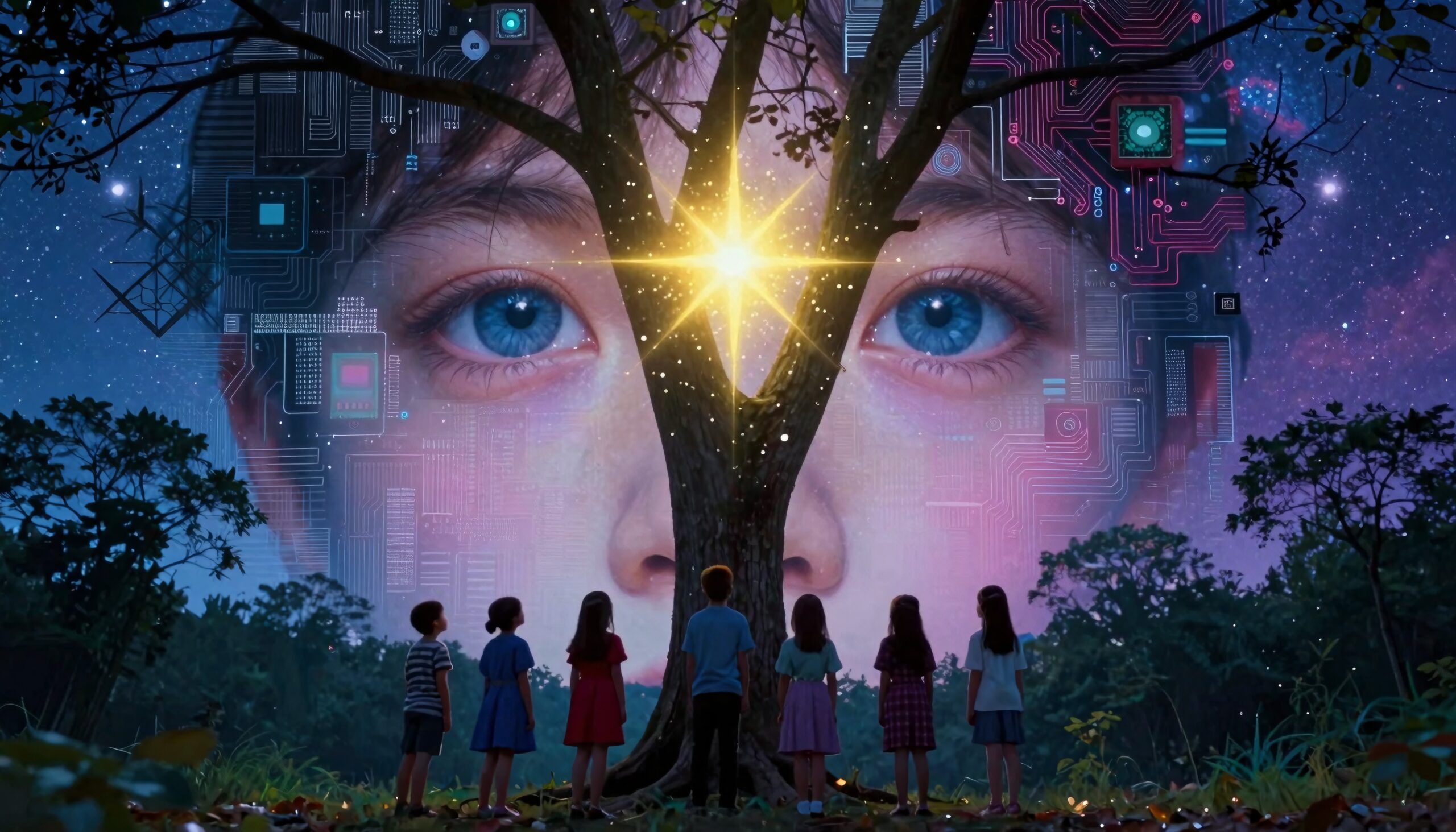 Children Marvel at Technological Fusion