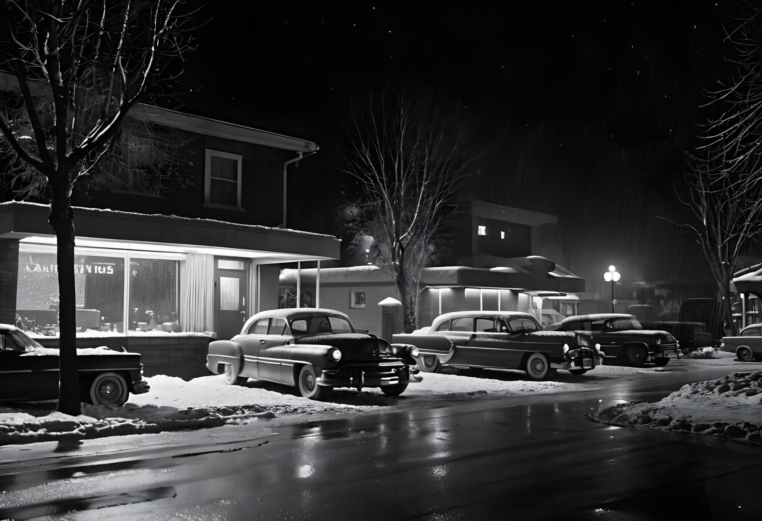 Vintage Nighttime Winter Street Scene