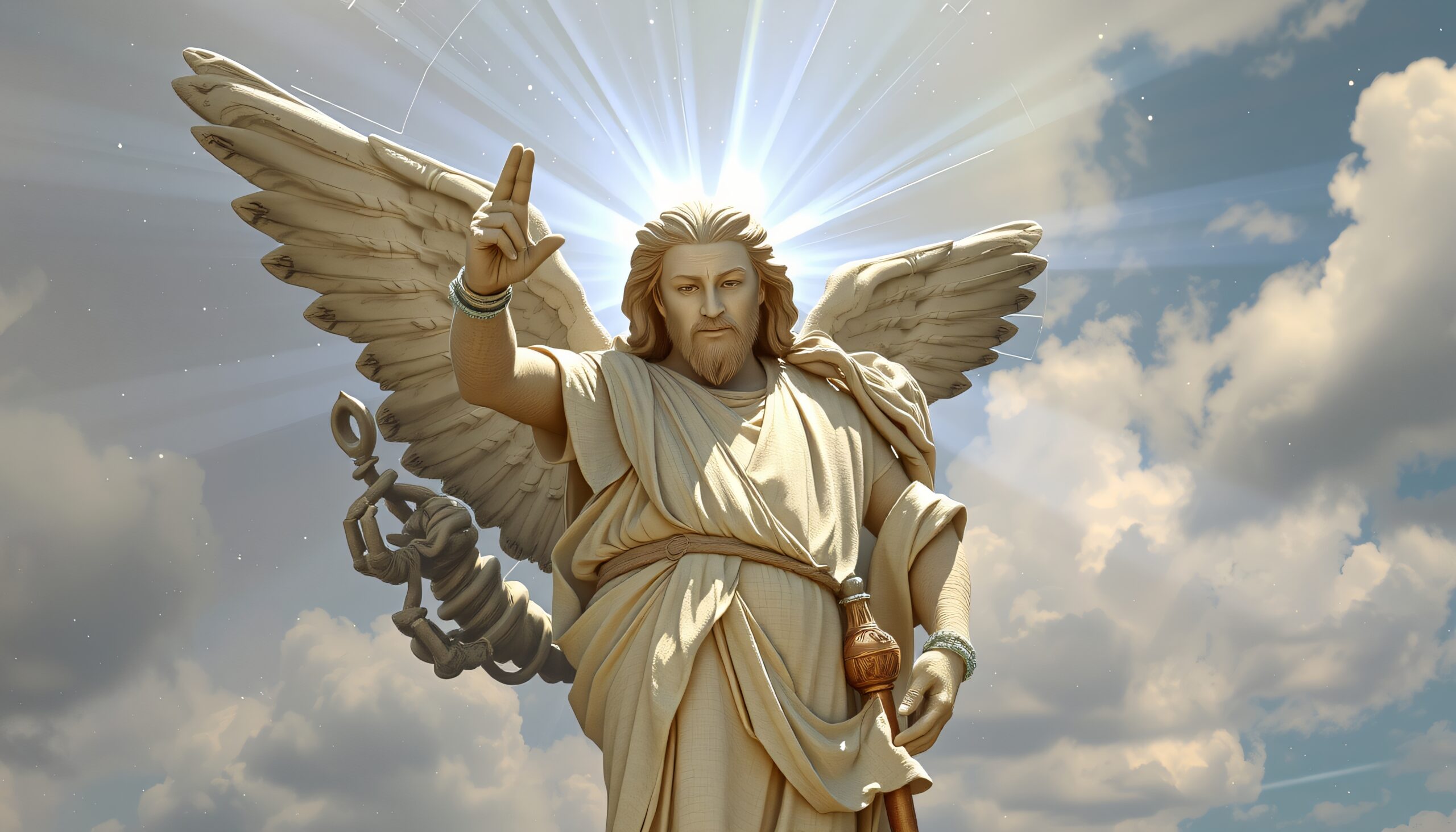 Heavenly Angel Under Radiant Light