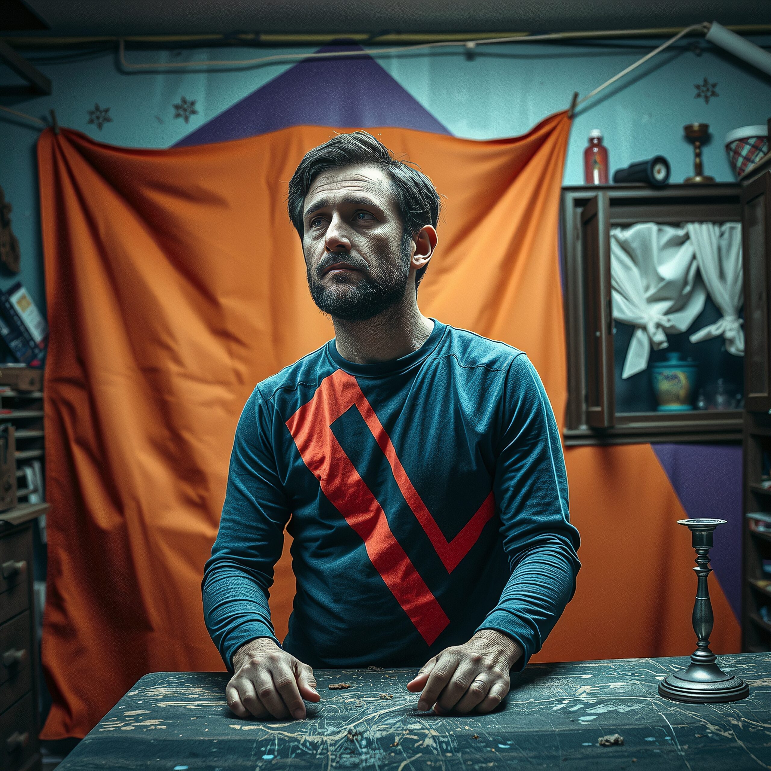 Man Contemplating Art Studio