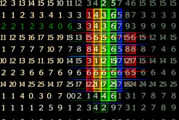 A vivid, colored number grid on black.
