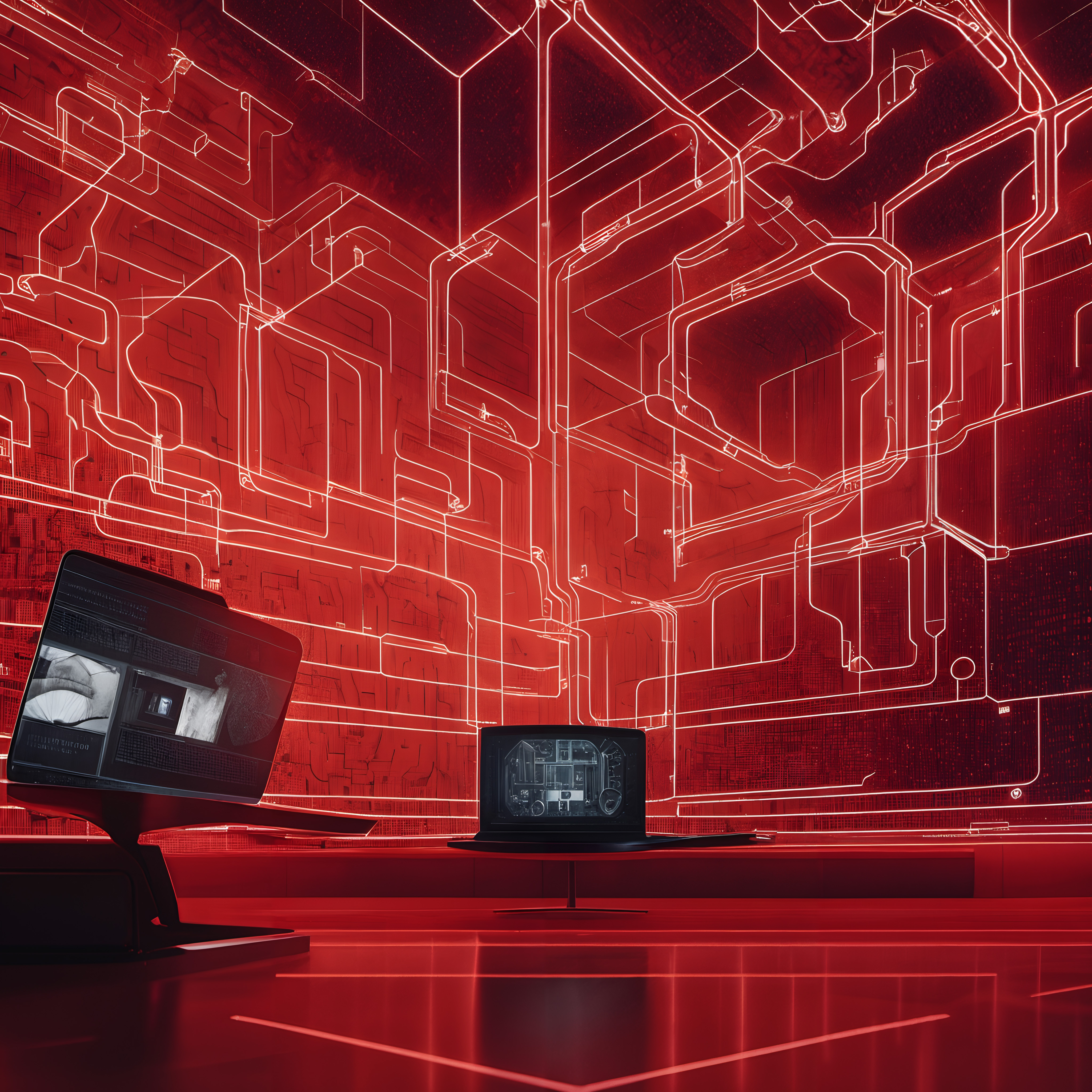Futuristic Red Neon Digital Workspace