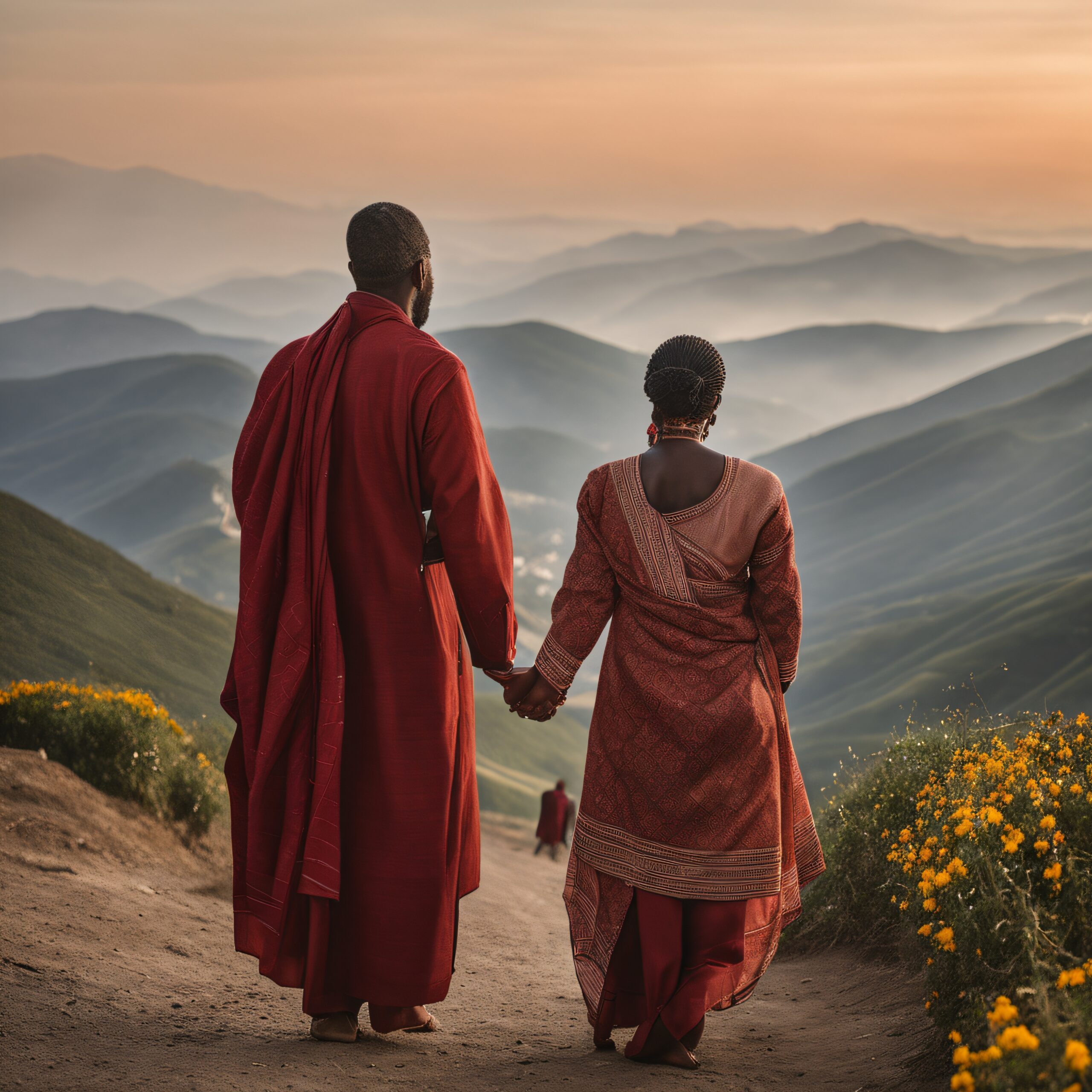 Mountain View with Holding Hands