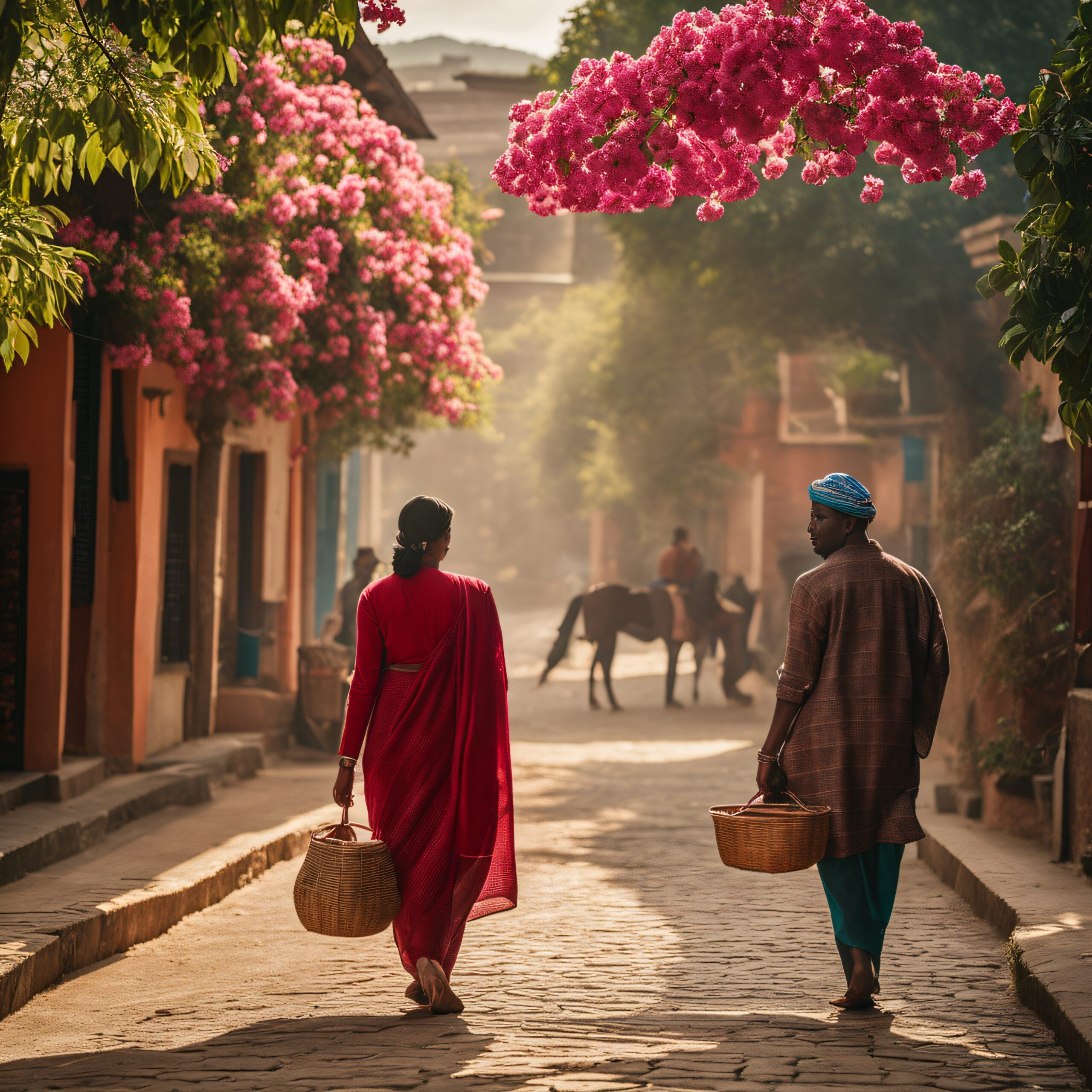 Sunlit Street in Bloom