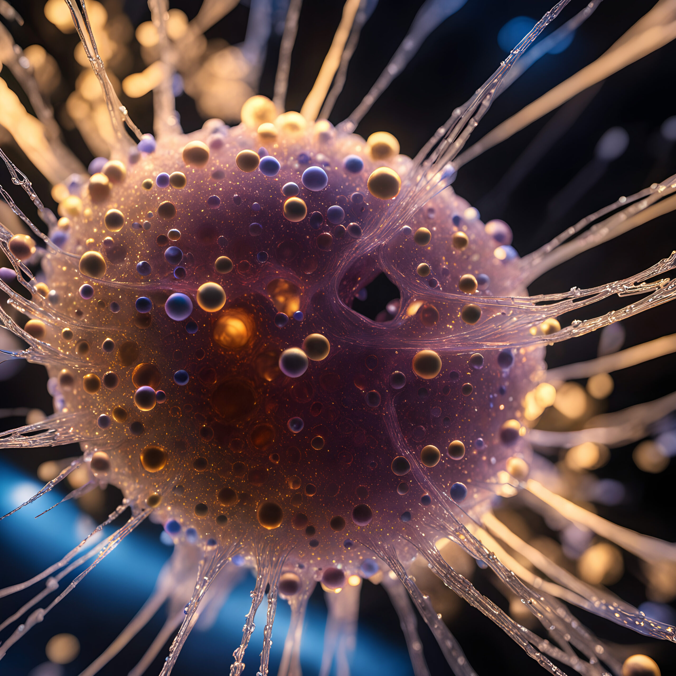 Cellular Structure with Glowing Spheres