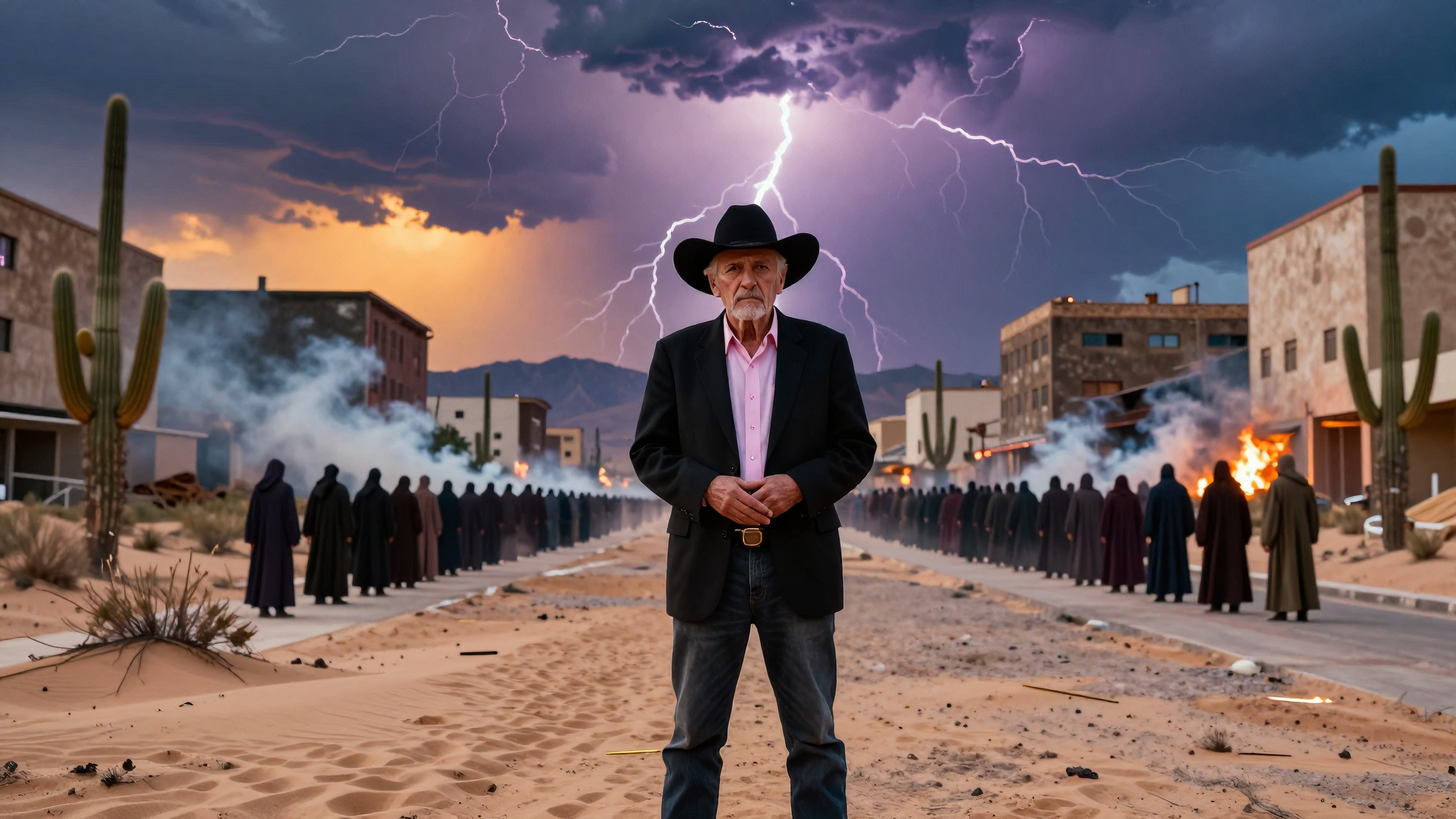 Stormy Desert Town with Central Figure