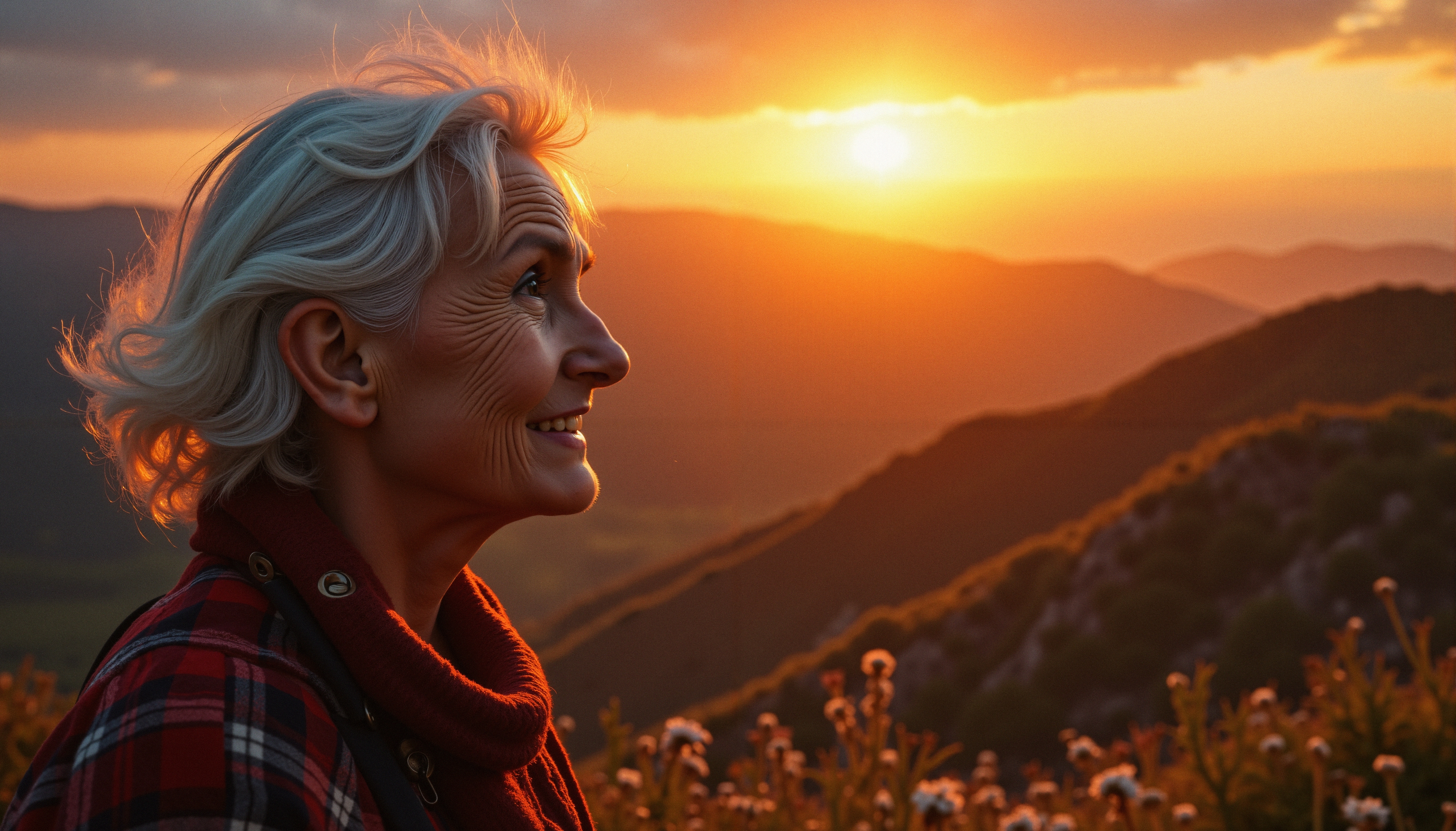 Golden Sunset Embraces Elderly Woman