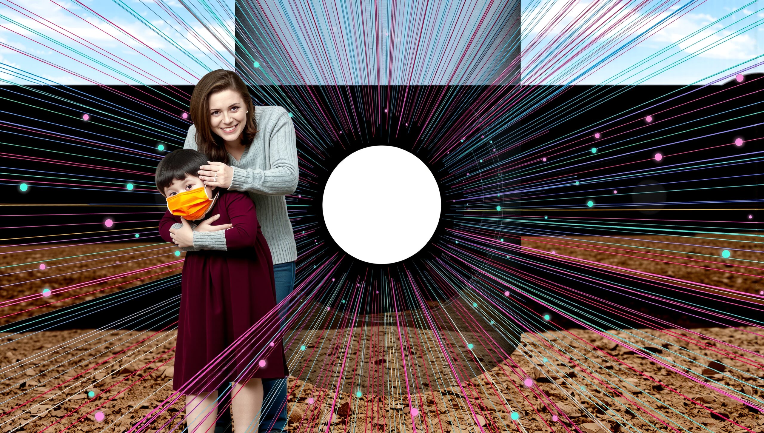 Family in Vibrant Digital Scene