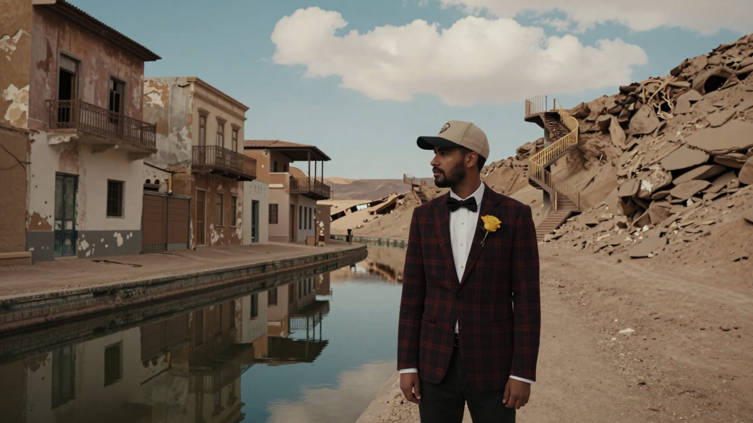 Elegant Man Amid Ruins