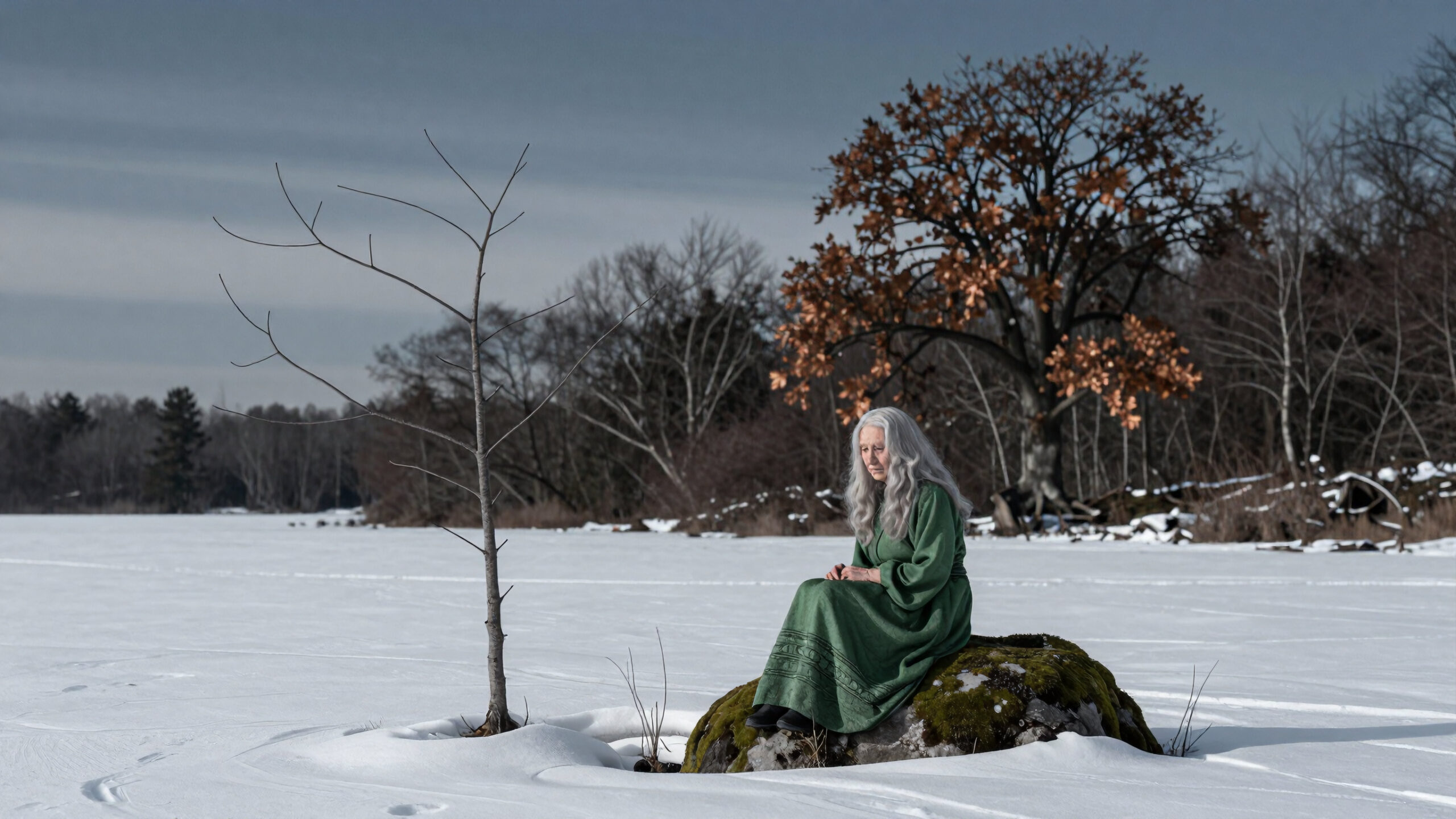 Winter Solitude Green Dress Woman