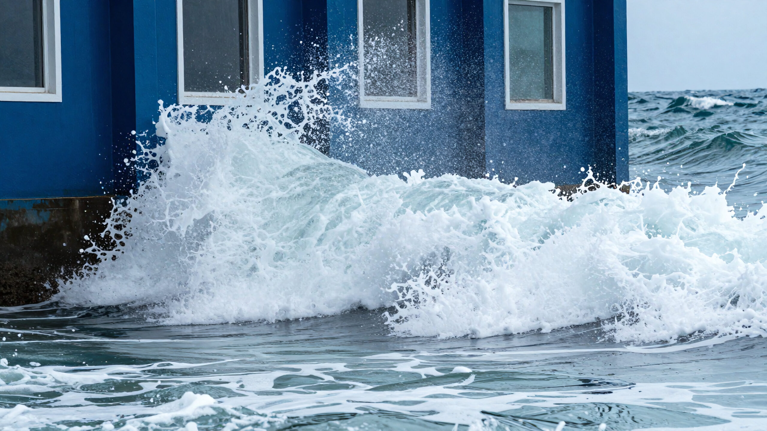 Wave Smash Against Blue Building