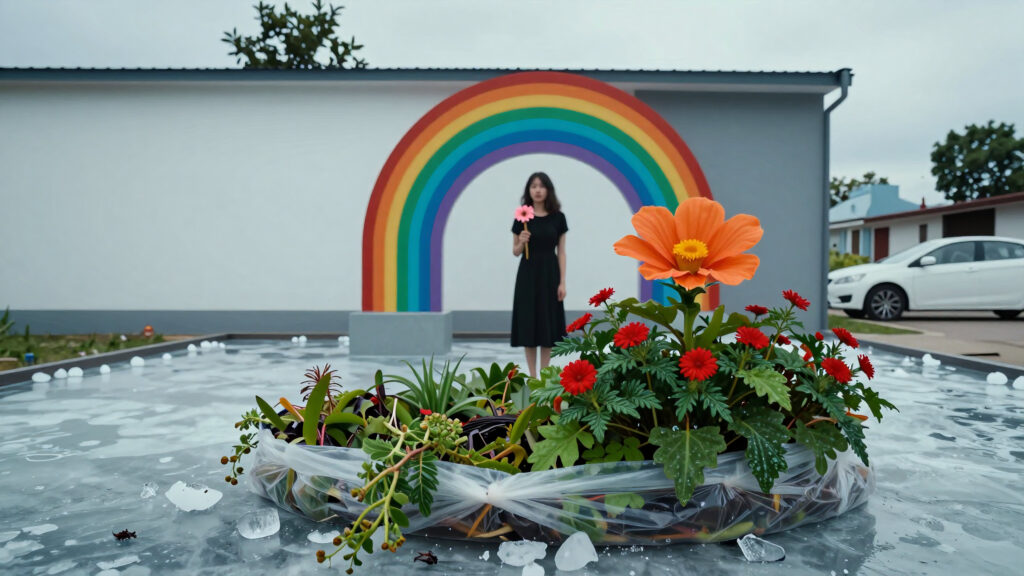 Rainbow Arch with Woman Holding Flower