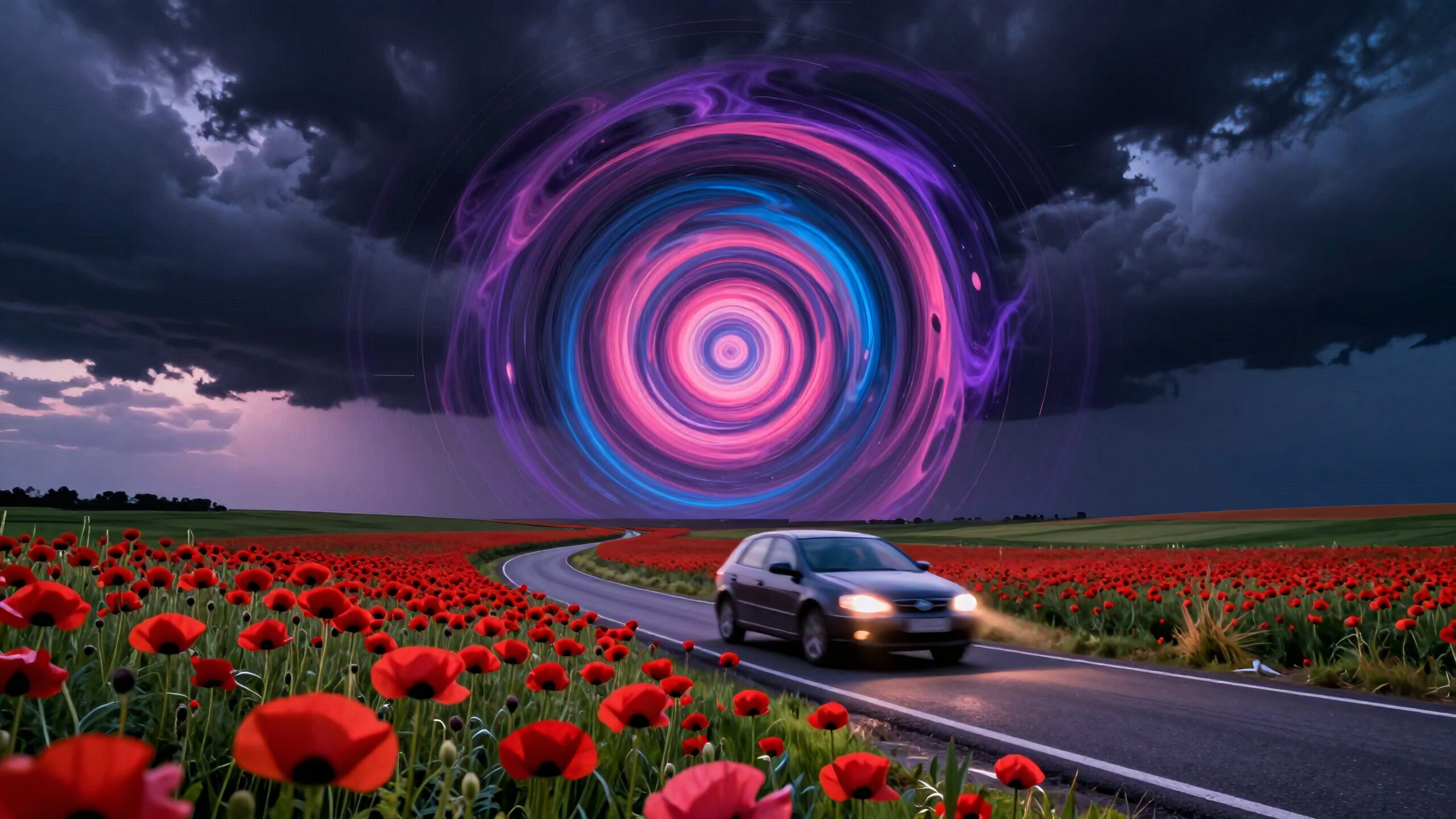 Cosmic Vortex Over Poppy Fields