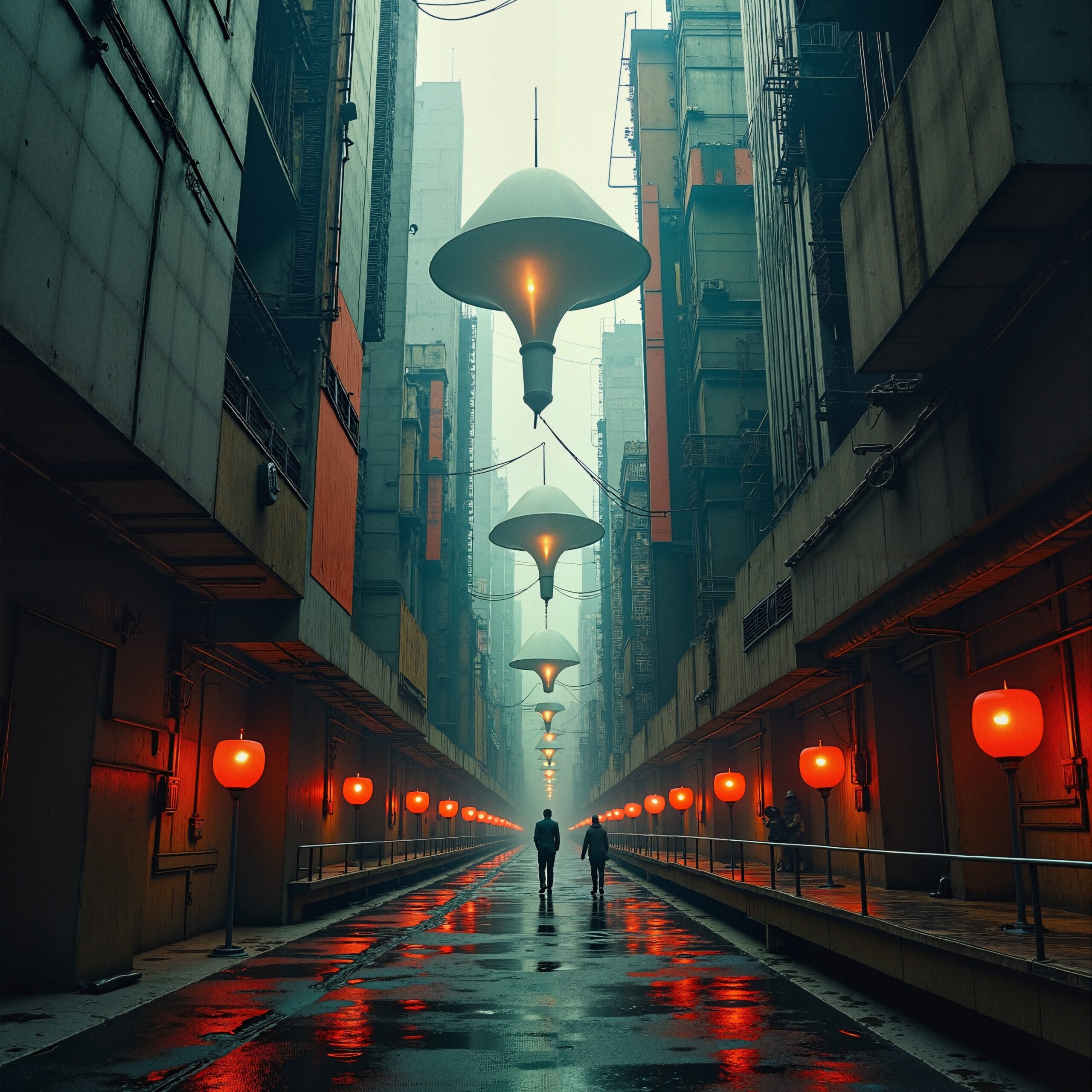 Futuristic Alley with Red Lanterns
