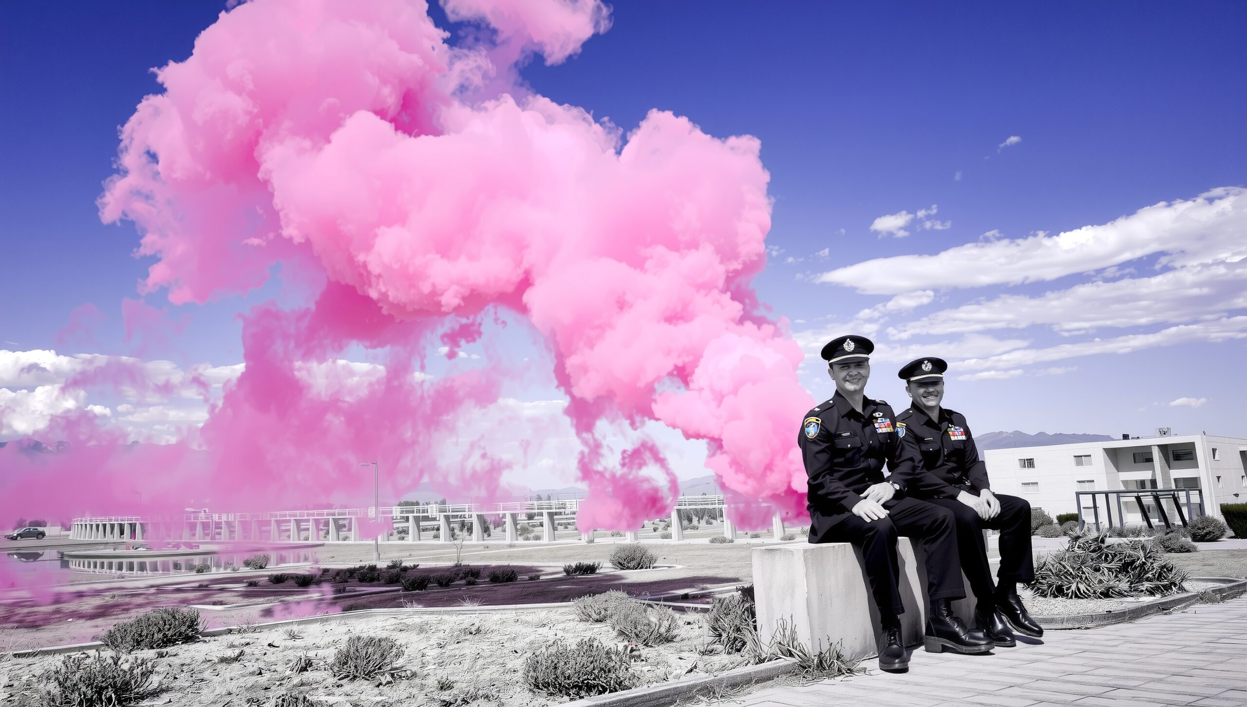 Pink Smoke Officers Ceremony Scene