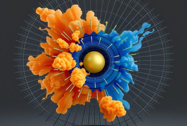 Vibrant abstract sphere with swirling clouds and lines.