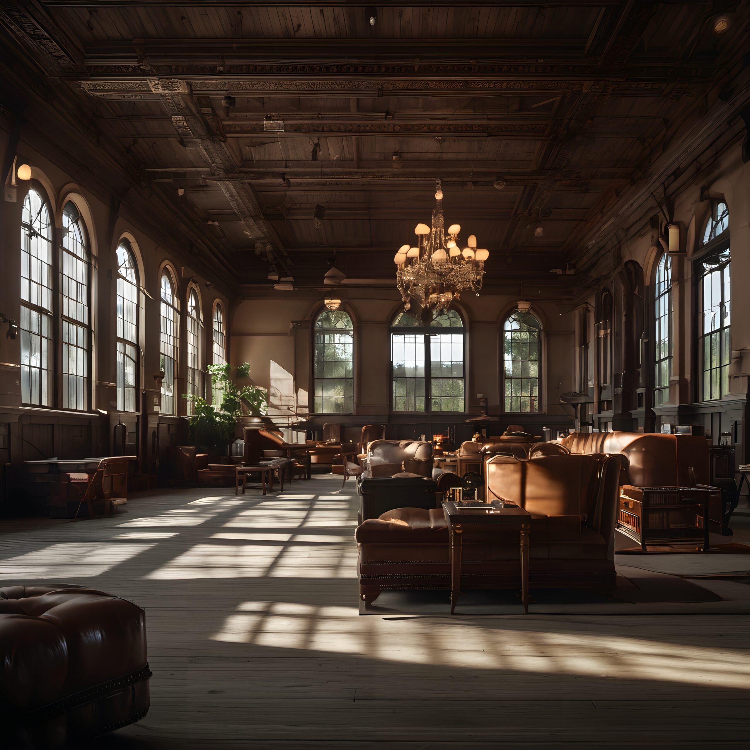 Elegant Historical Lounge with Chandeliers