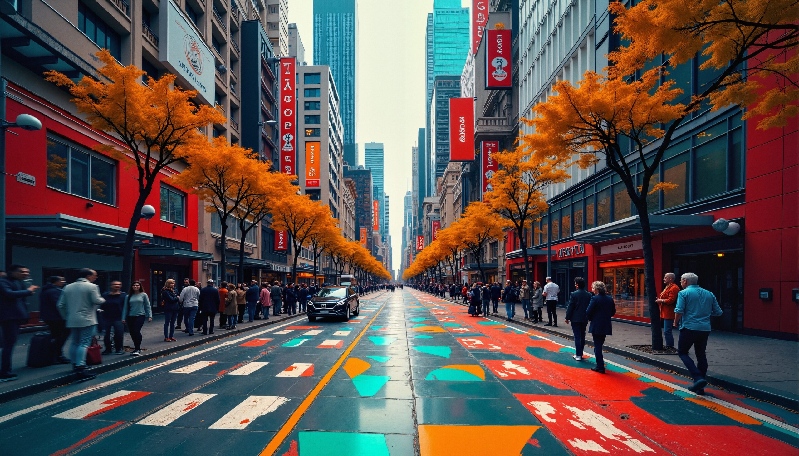 City Street with Bright Trees