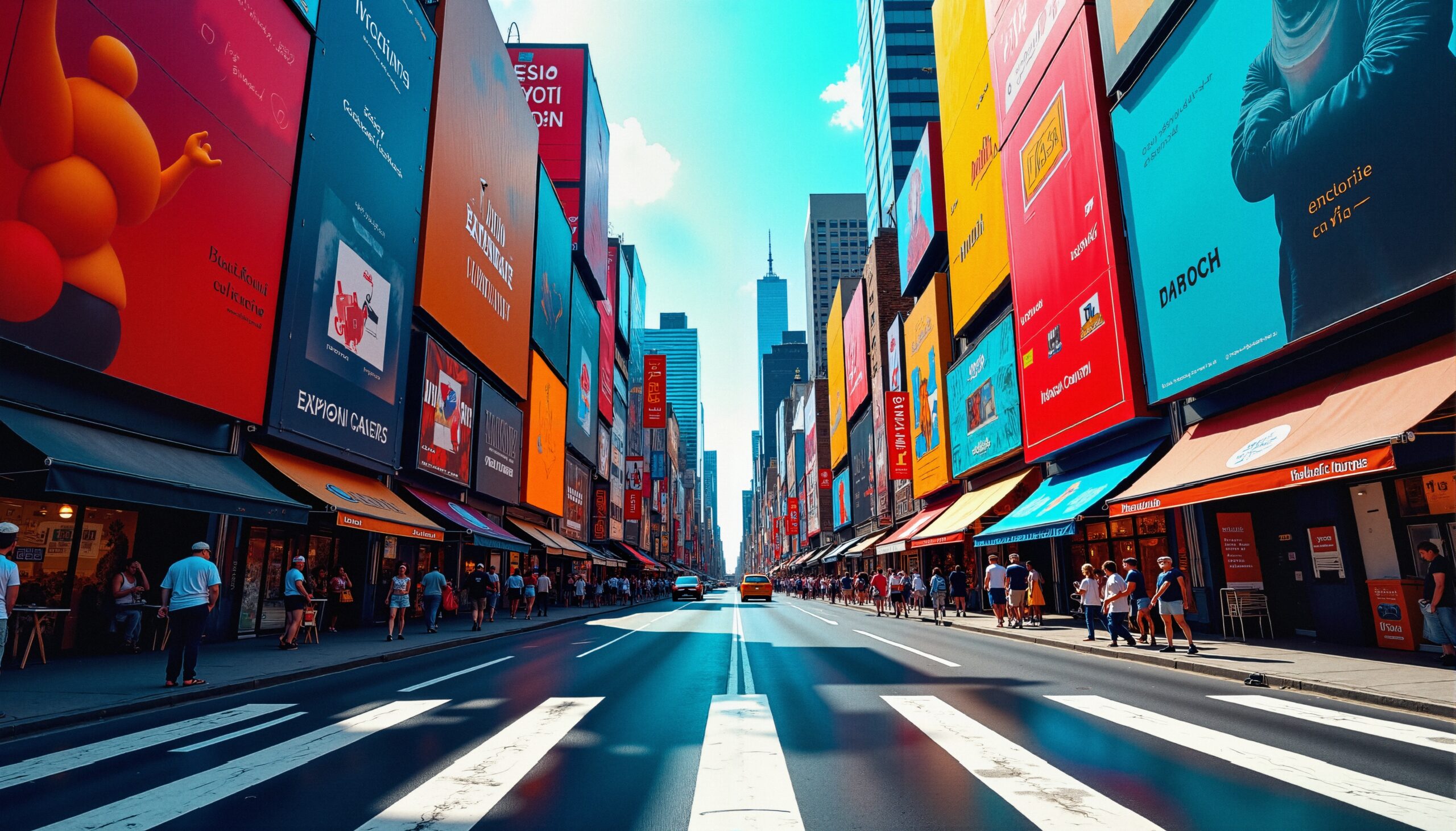 Vibrant City Street Billboards
