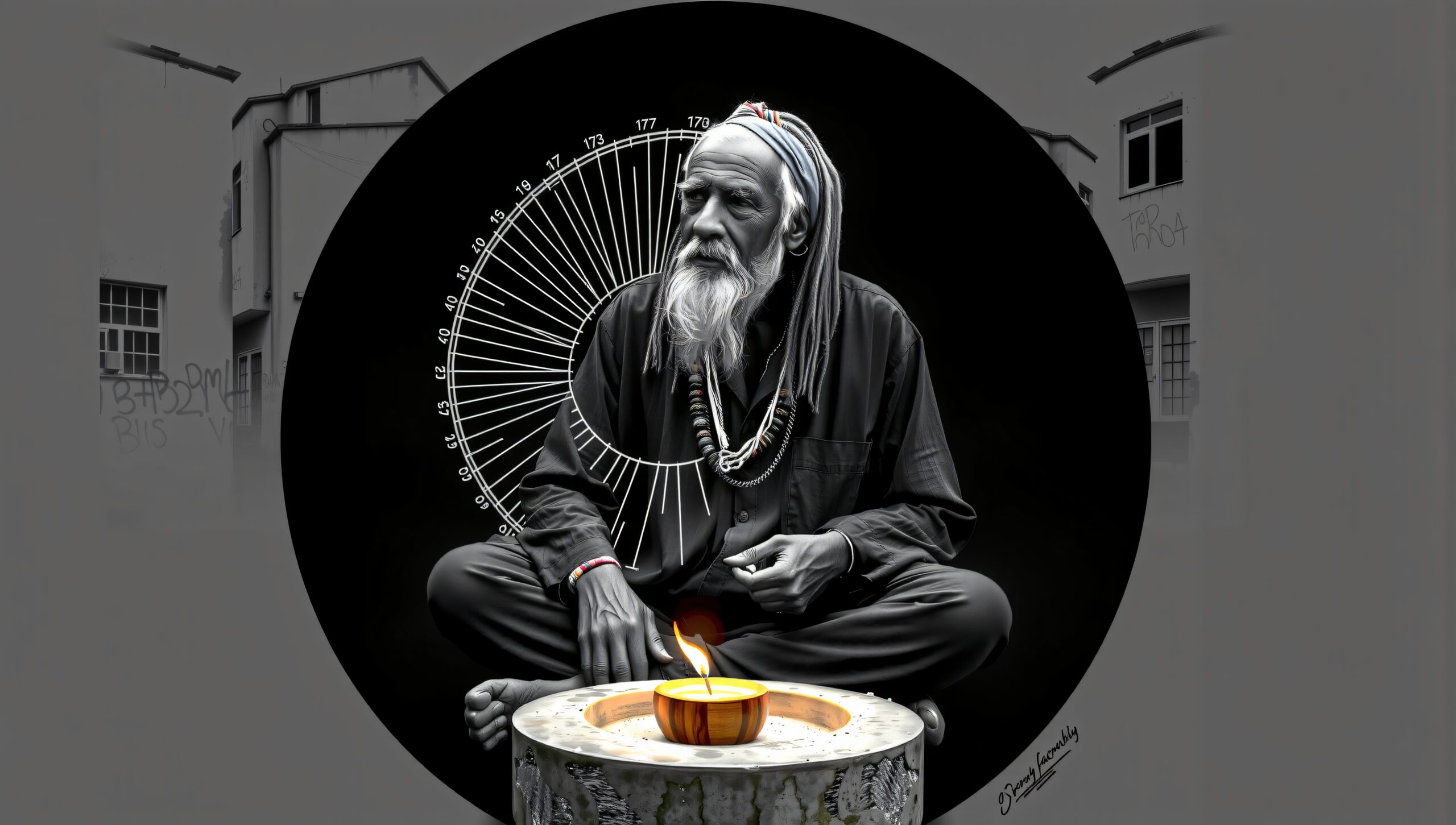 Monk Meditating With Sacred Flame