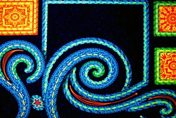 Vibrant abstract artwork with geometric patterns.