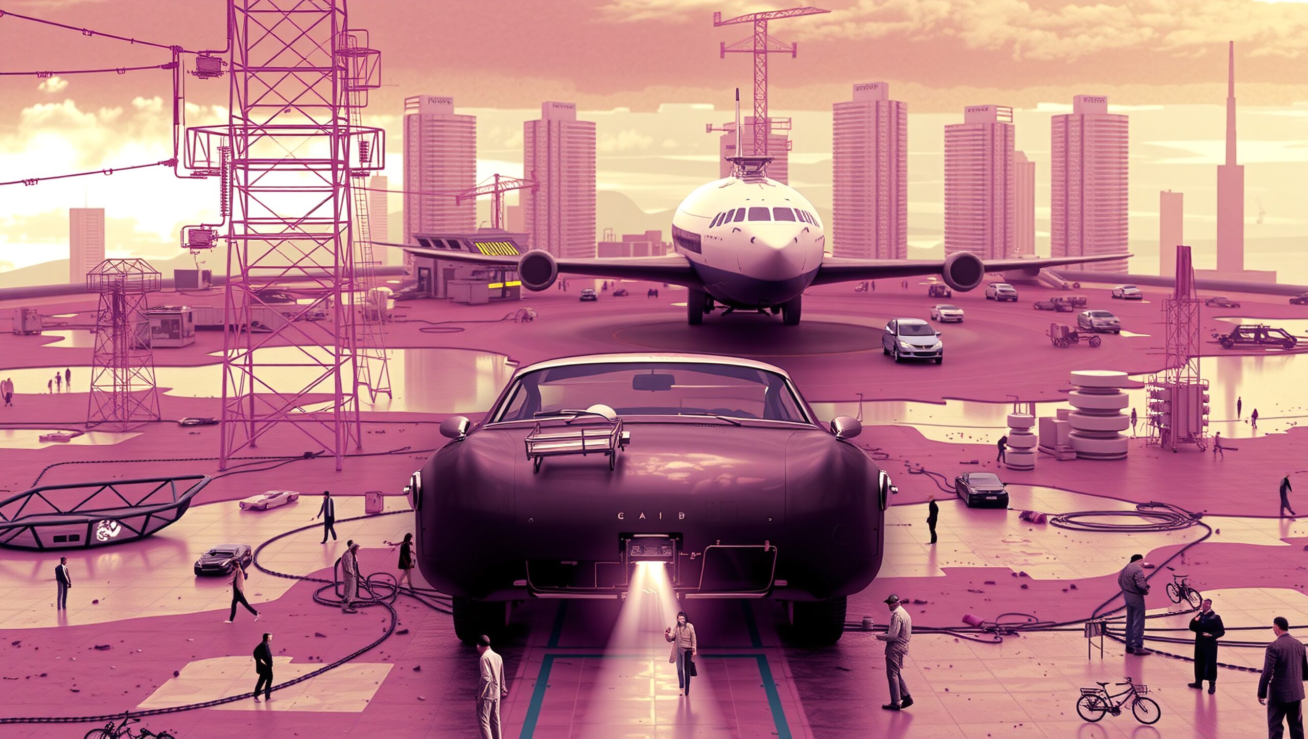 Pink-Hued Futuristic Urban Landscape