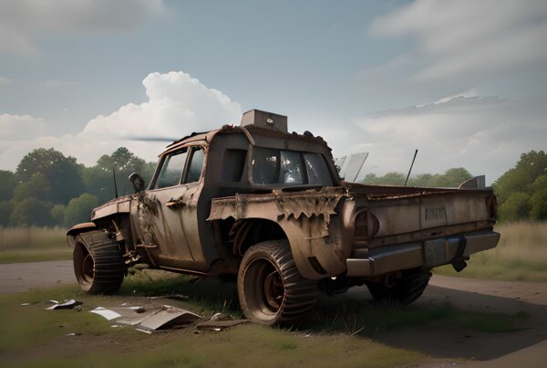 Abandoned Vintage Pickup Truck in Rural Setting Under Cloudy Sky