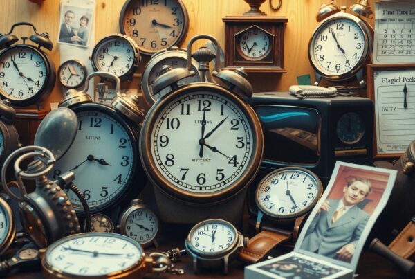 Vintage clocks and nostalgic memorabilia display.