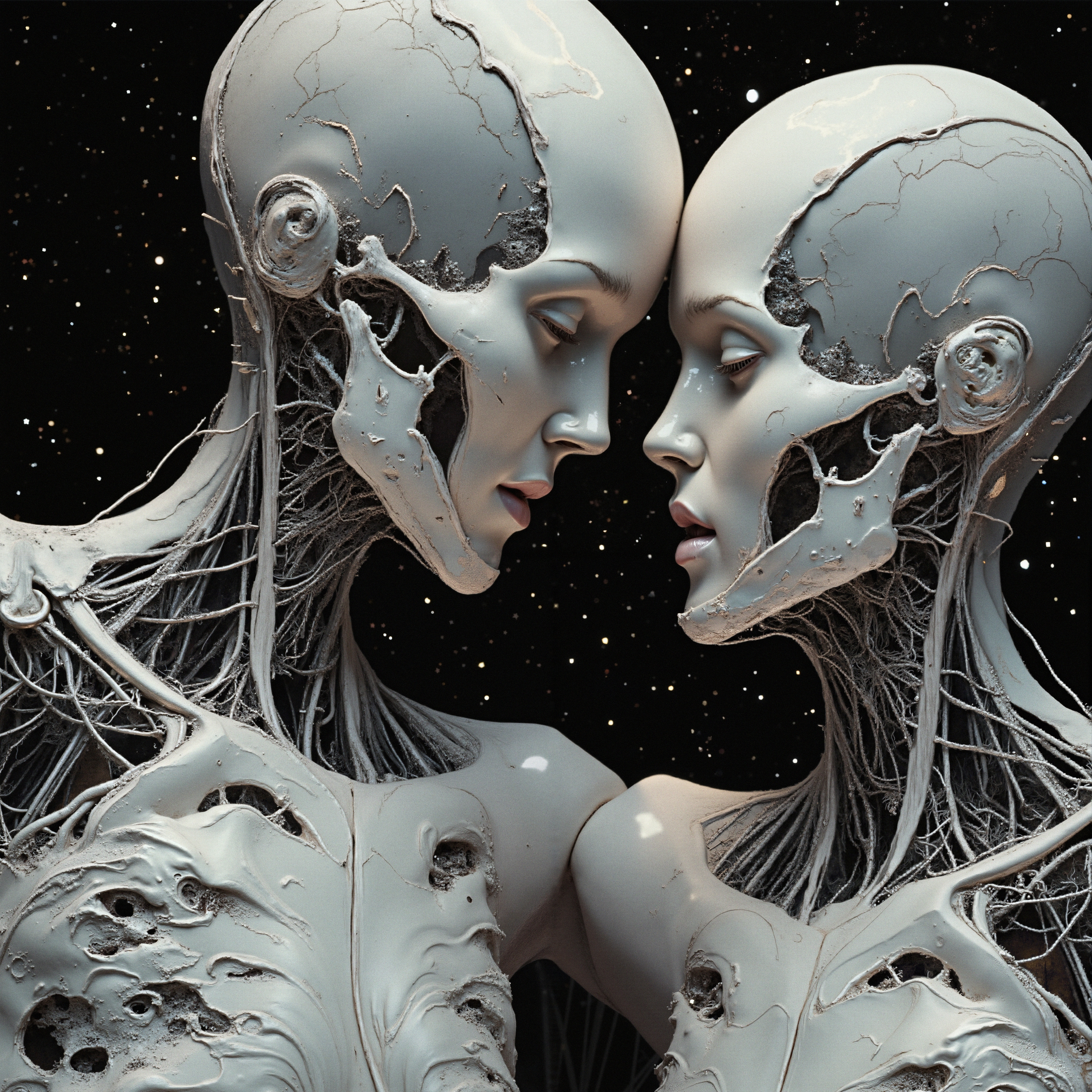 Ethereal humanoid connection in space