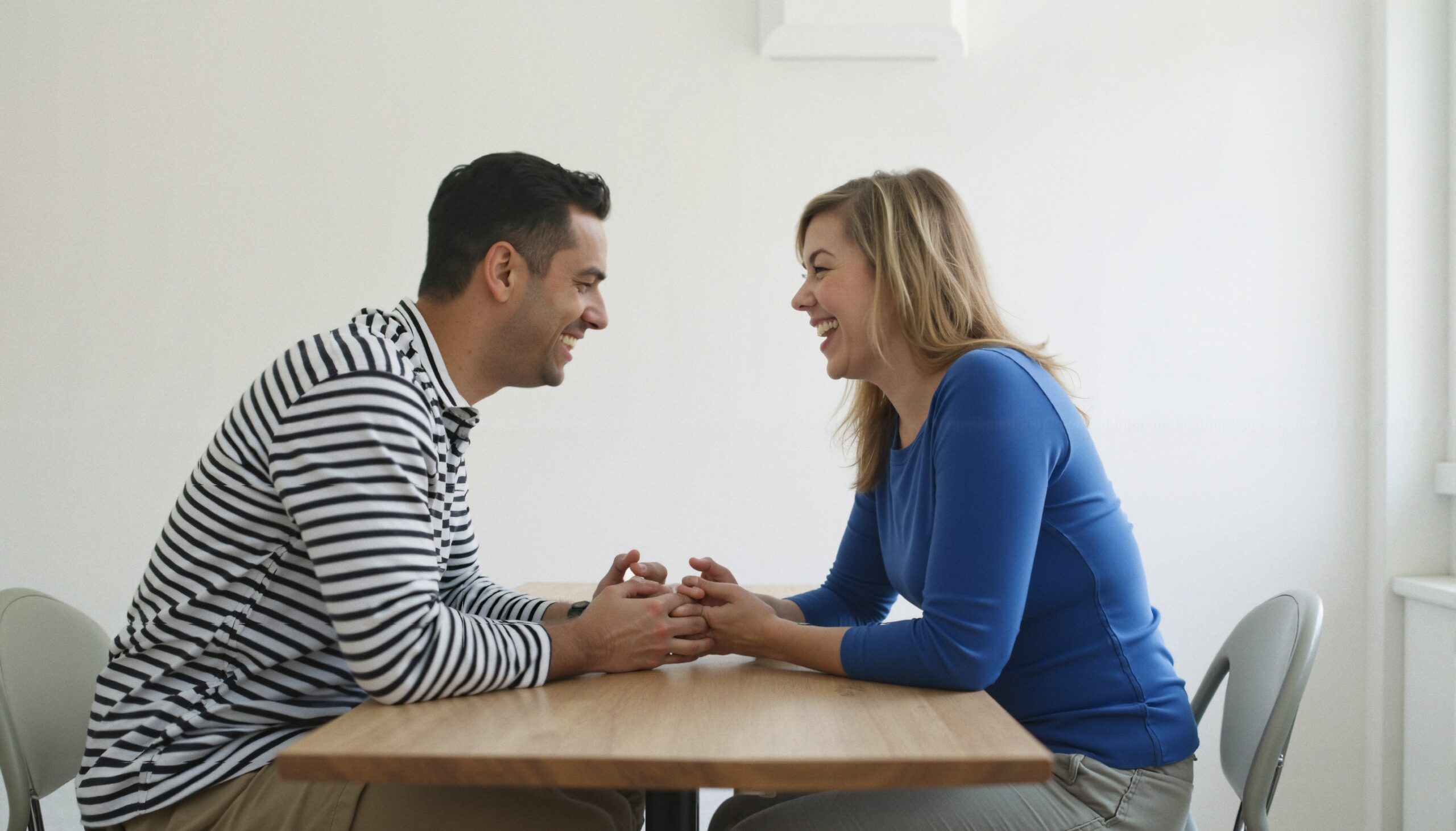 Joyful Conversation Across Table