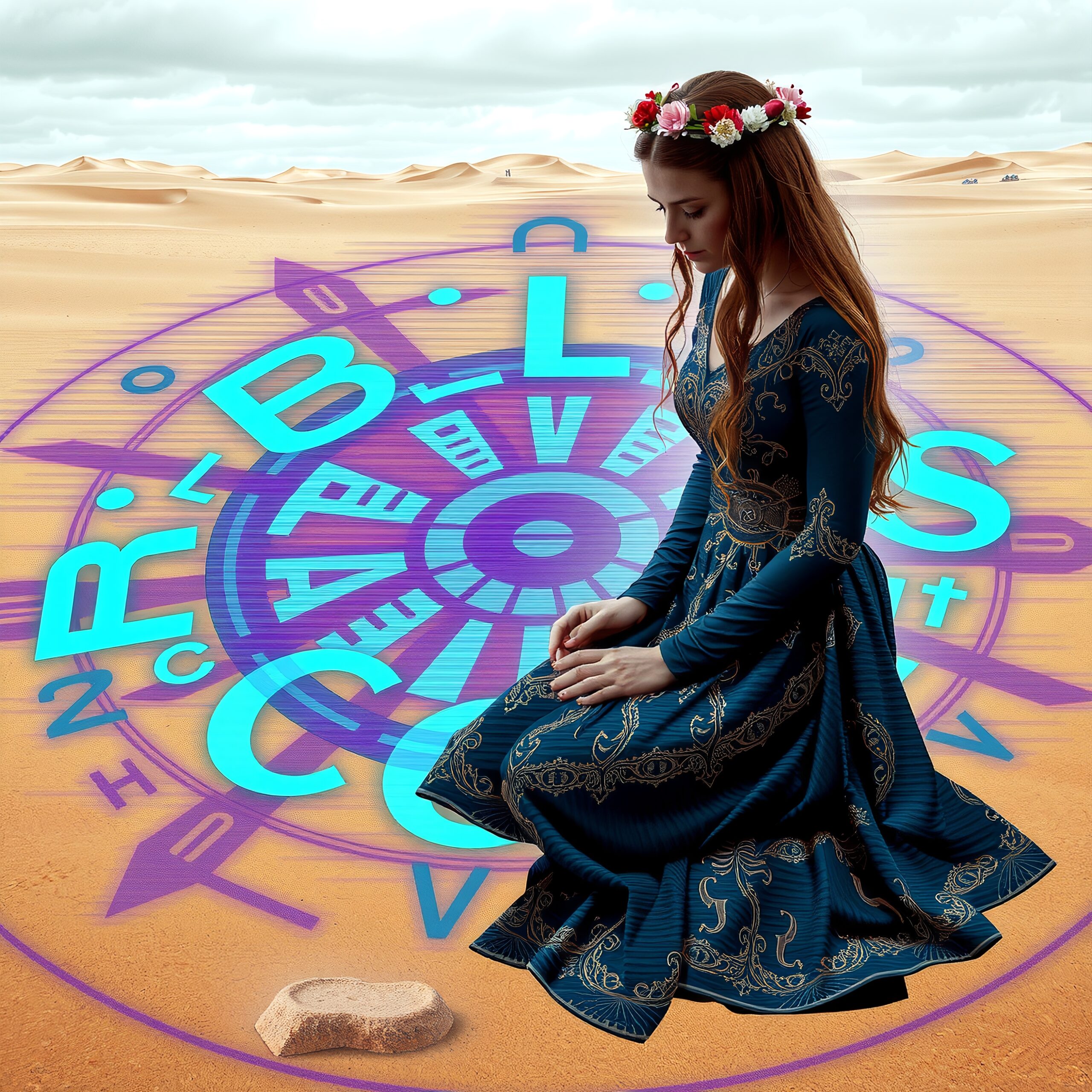 Mystical Compass in Desert Landscape