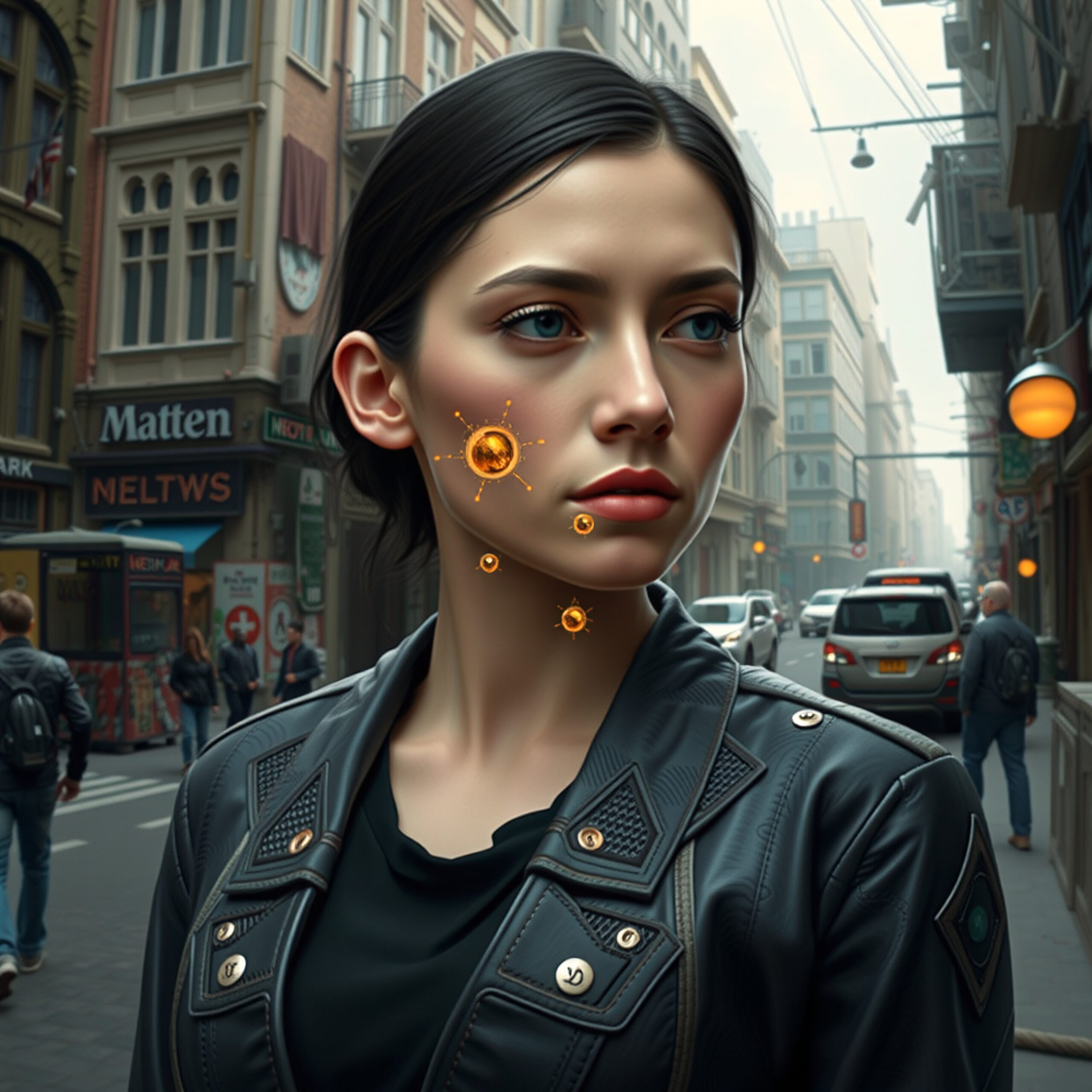 Futuristic City Street Woman Tech