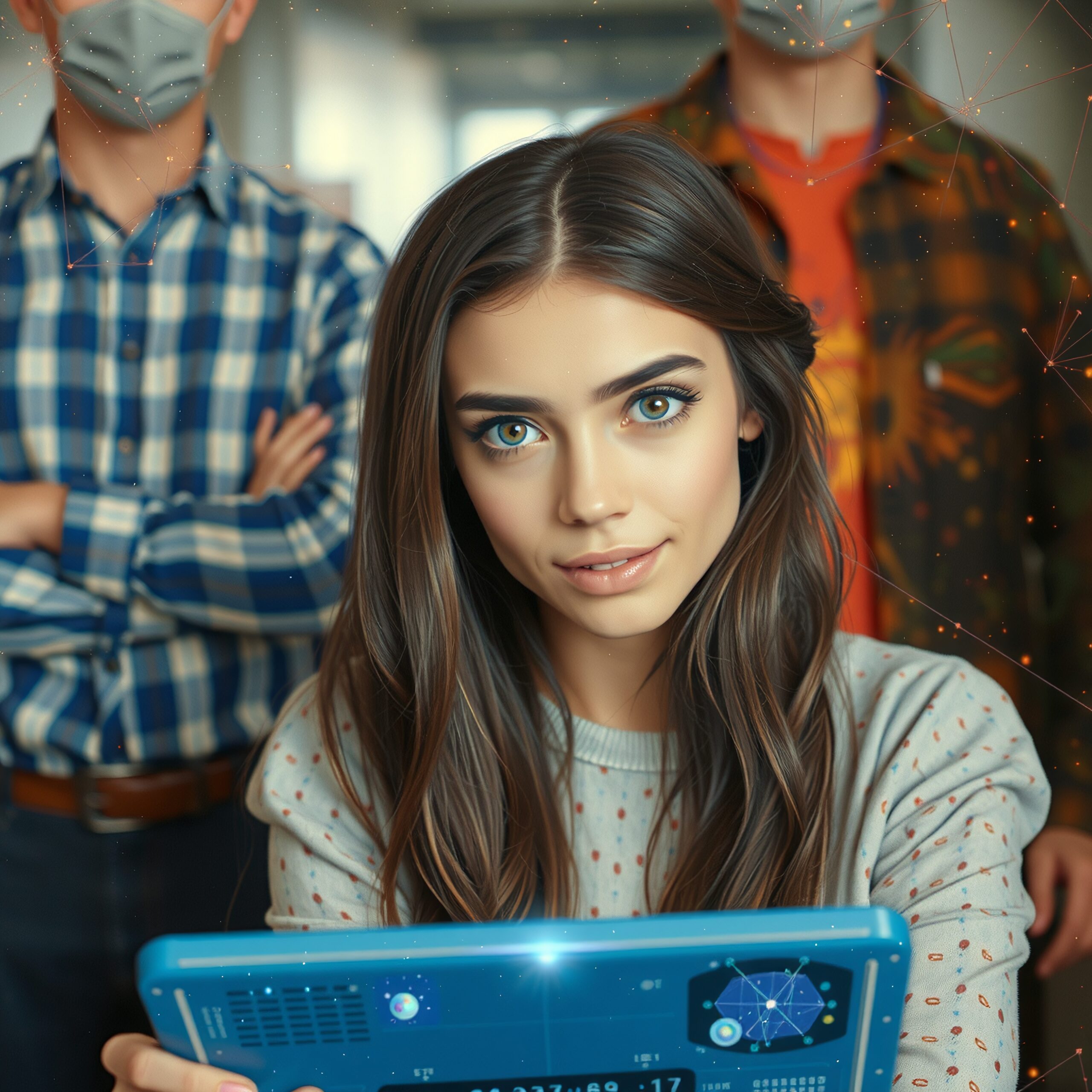 Young Woman Using Futuristic Tablet