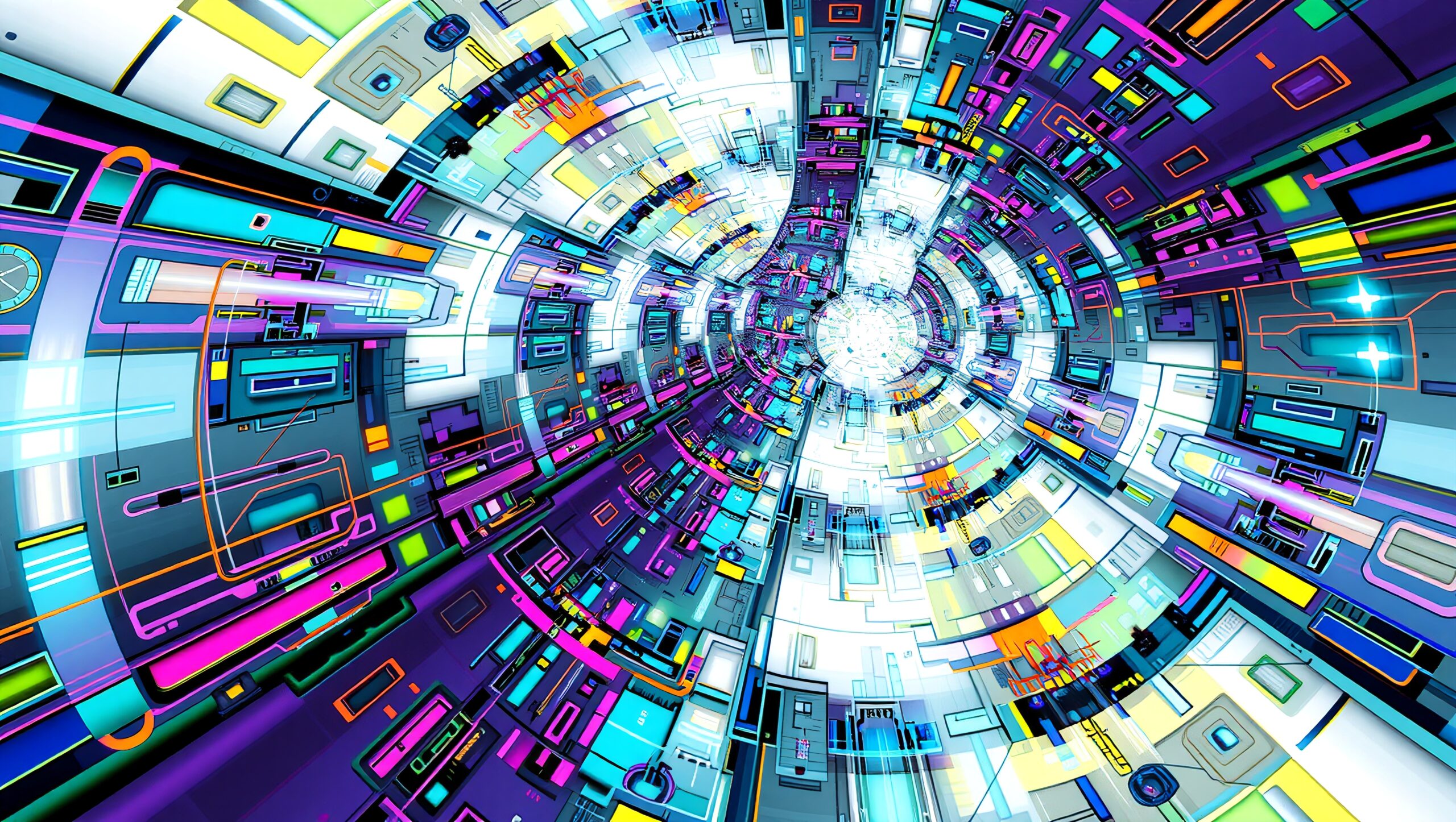 Futuristic Neon Geometric Tunnel Art