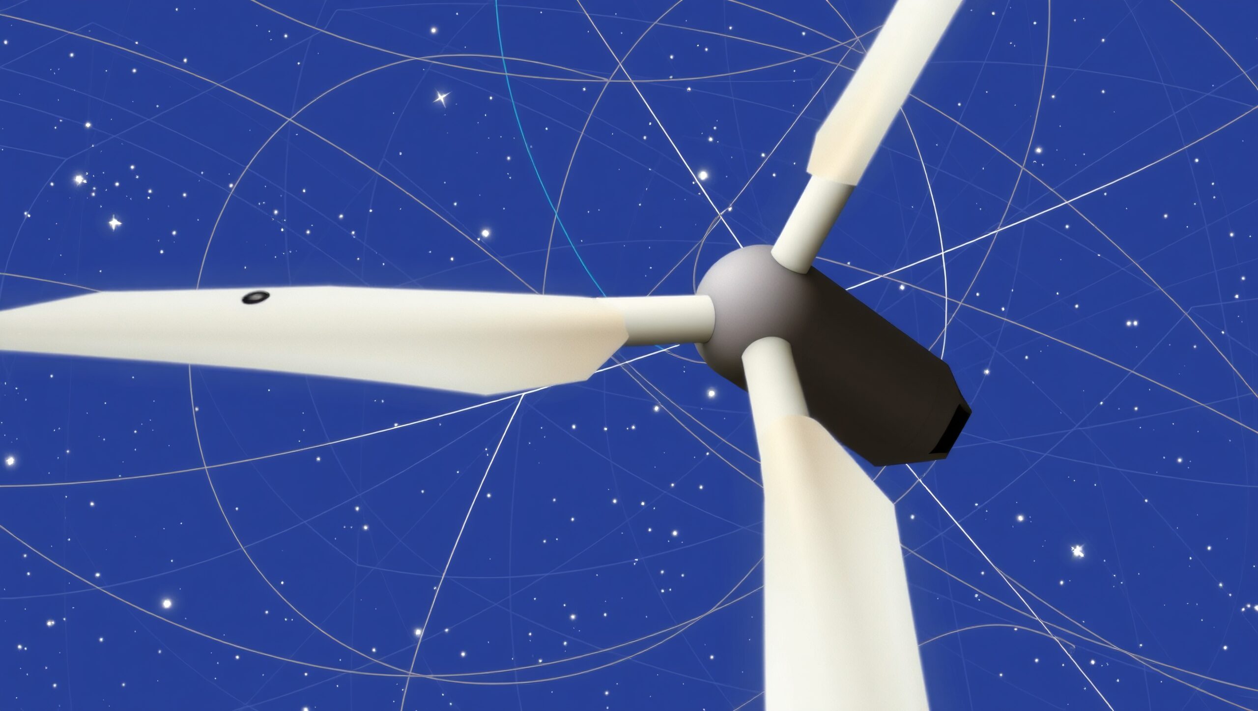 Wind Turbine Under Starry Sky