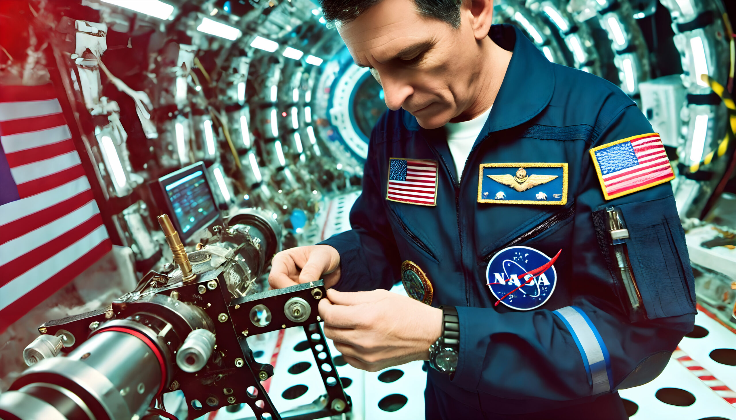 Astronaut Maintains Equipment In Orbit