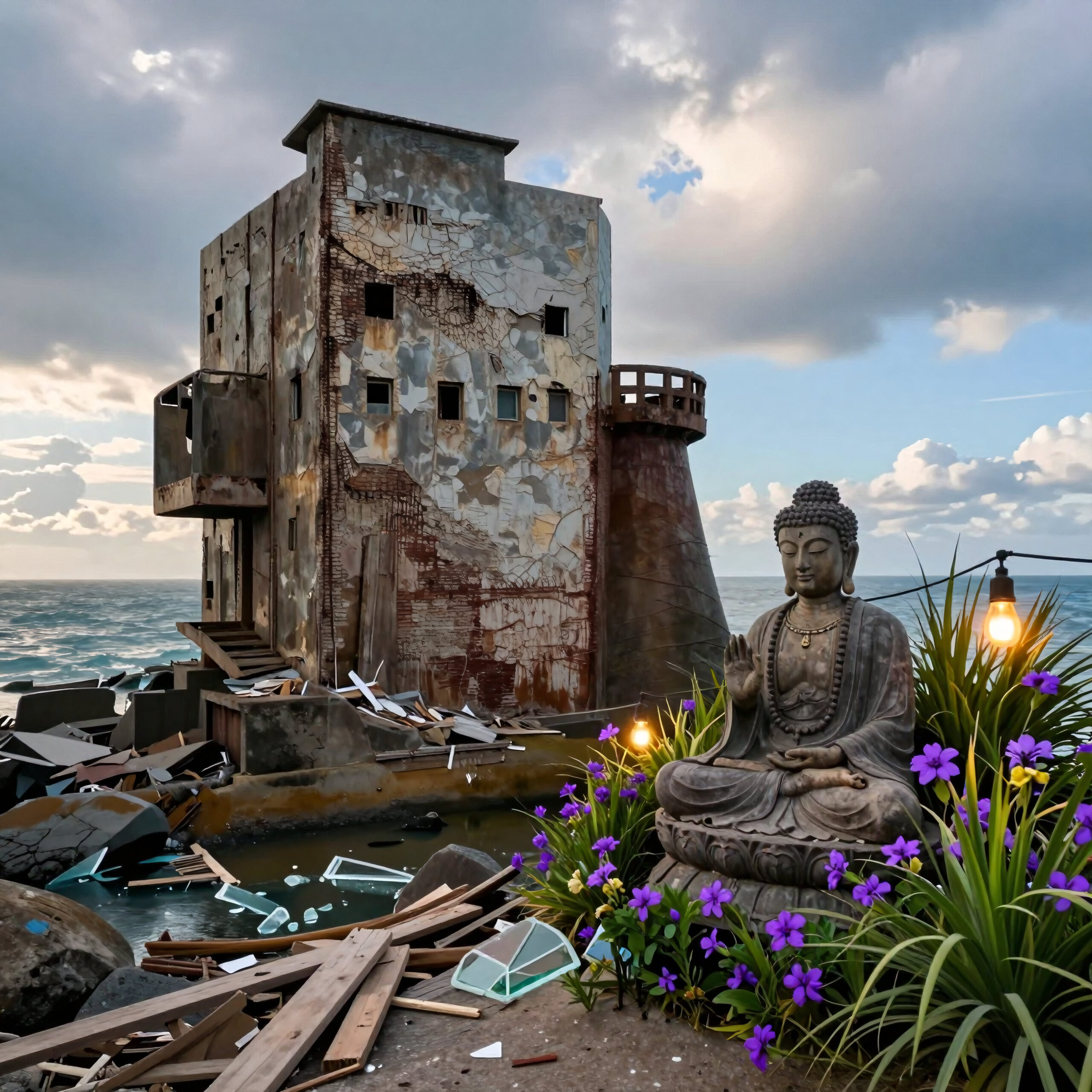 Buddha Amidst Coastal Ruins