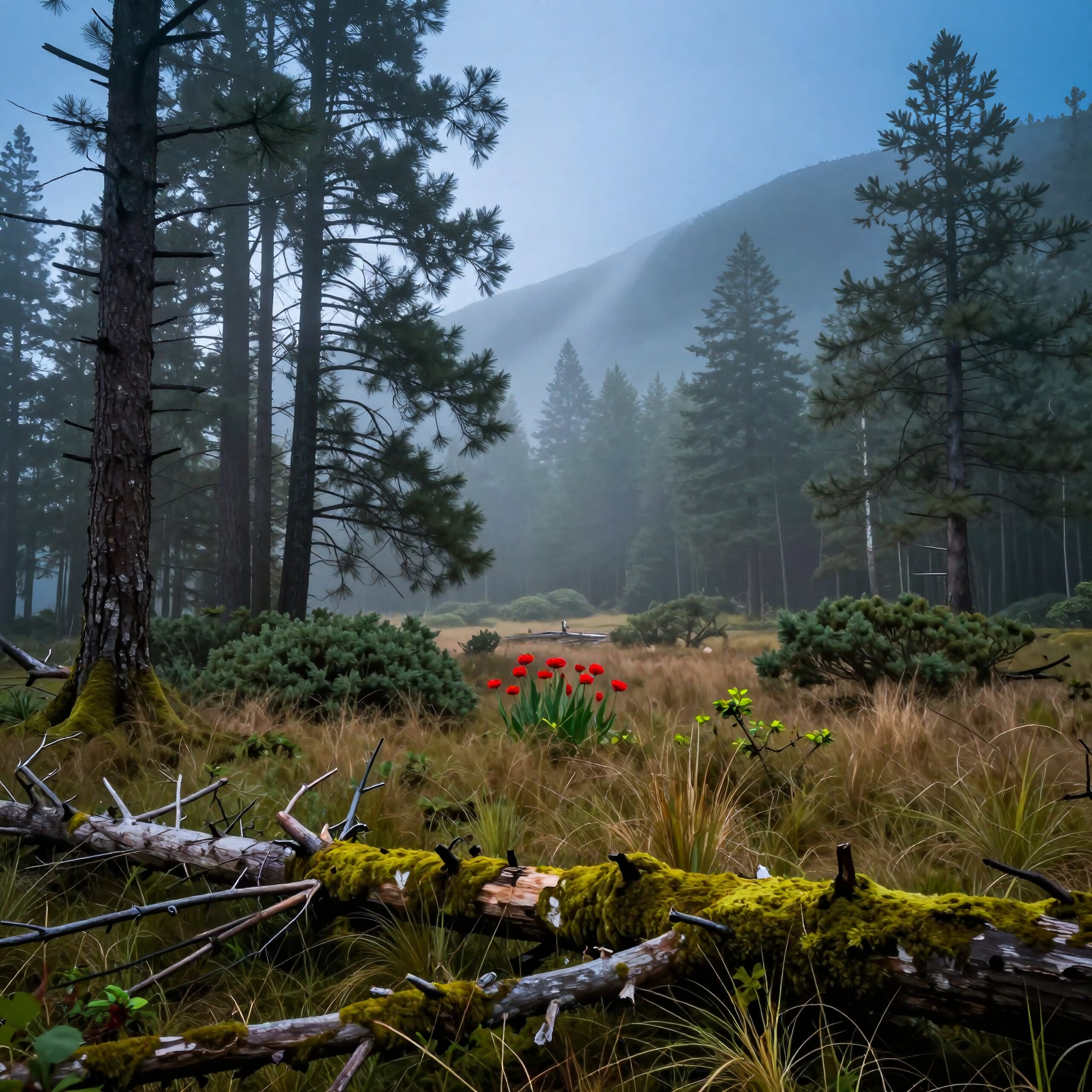 Whispering Pines Through Fog