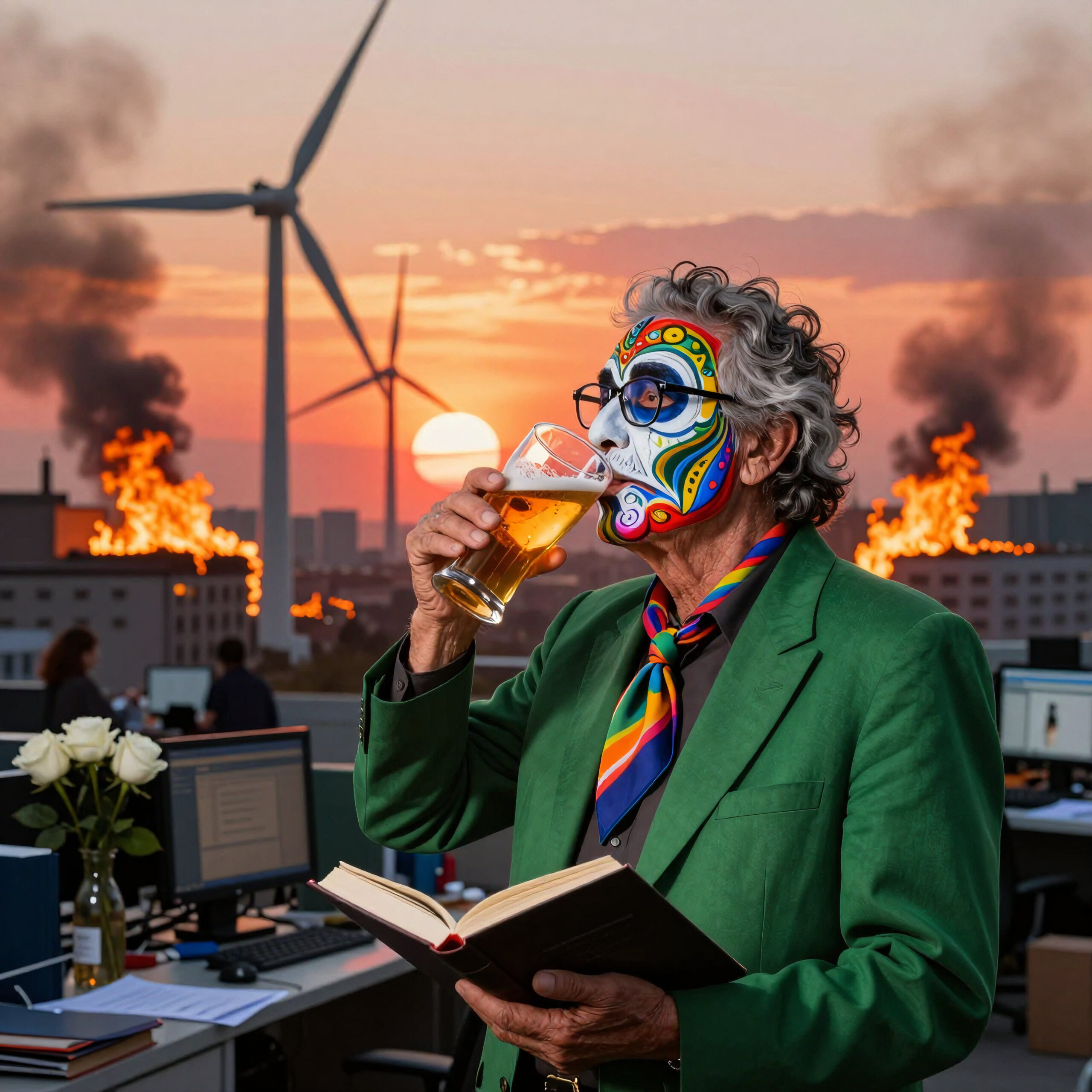 Sugar Skull Scholar Amidst Flames